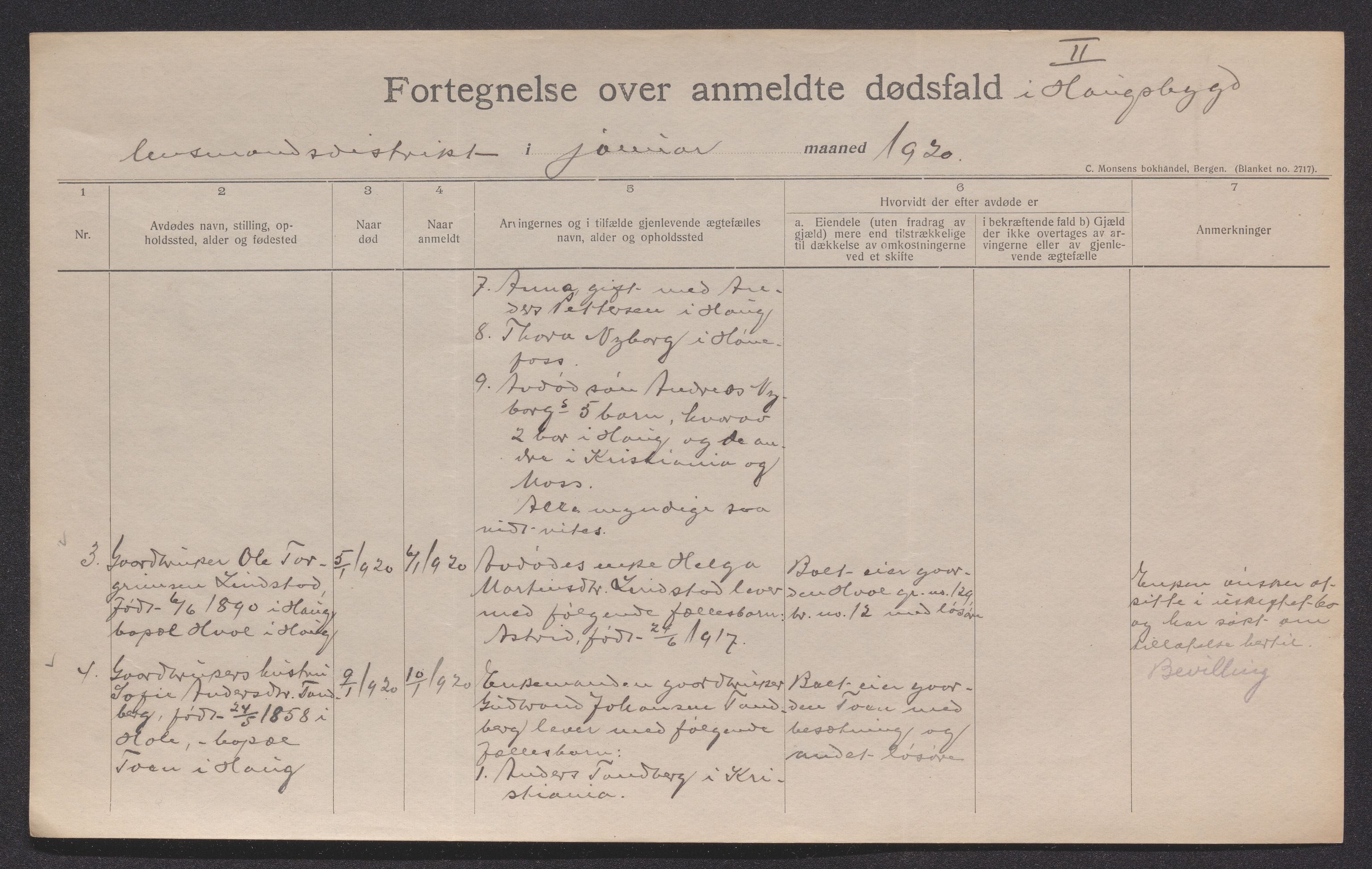 Ringerike sorenskriveri, SAKO/A-105/H/Ha/Hab/L0016: Dødsfallslister Haugsbygd, 1903-1930