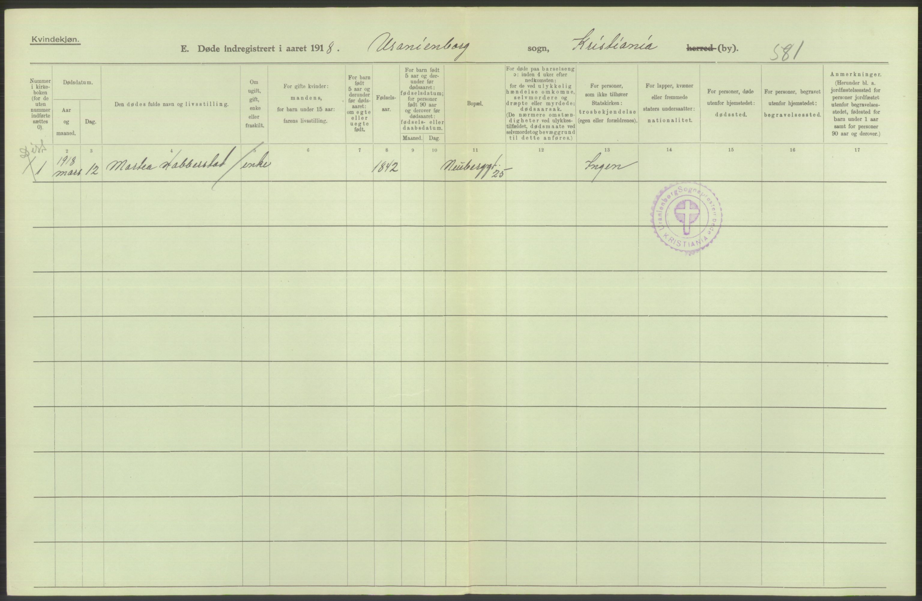 Statistisk sentralbyrå, Sosiodemografiske emner, Befolkning, RA/S-2228/D/Df/Dfb/Dfbh/L0010: Kristiania: Døde, 1918, s. 212