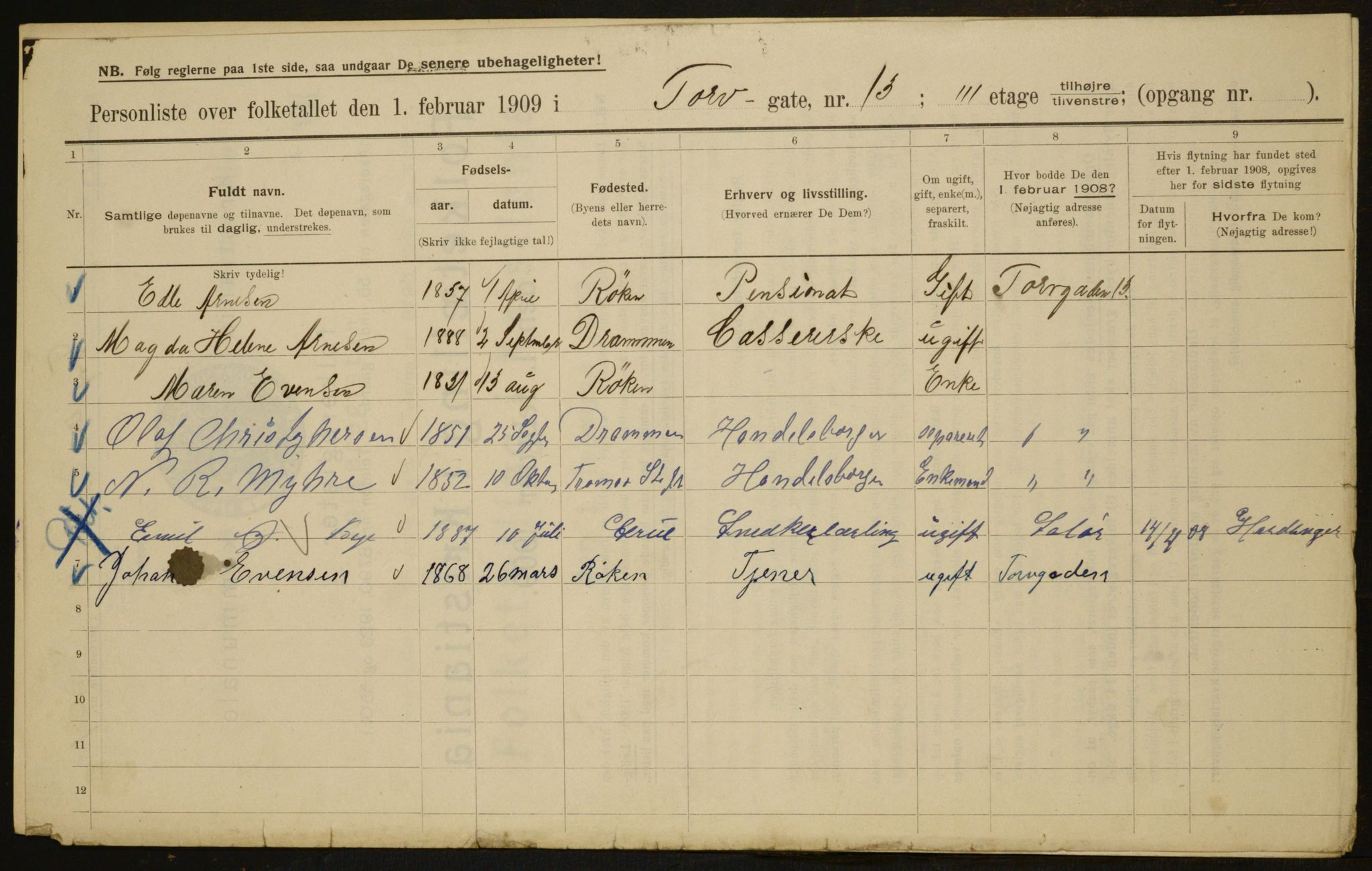 OBA, Kommunal folketelling 1.2.1909 for Kristiania kjøpstad, 1909, s. 103387
