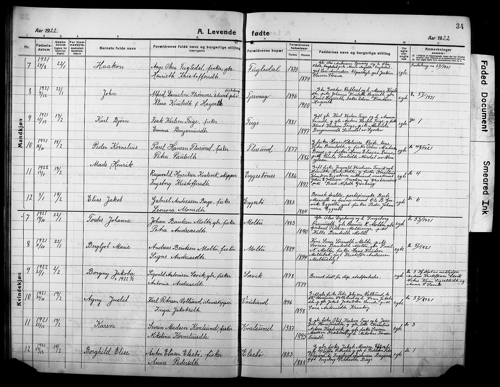 Ministerialprotokoller, klokkerbøker og fødselsregistre - Møre og Romsdal, AV/SAT-A-1454/507/L0084: Klokkerbok nr. 507C07, 1919-1932, s. 34