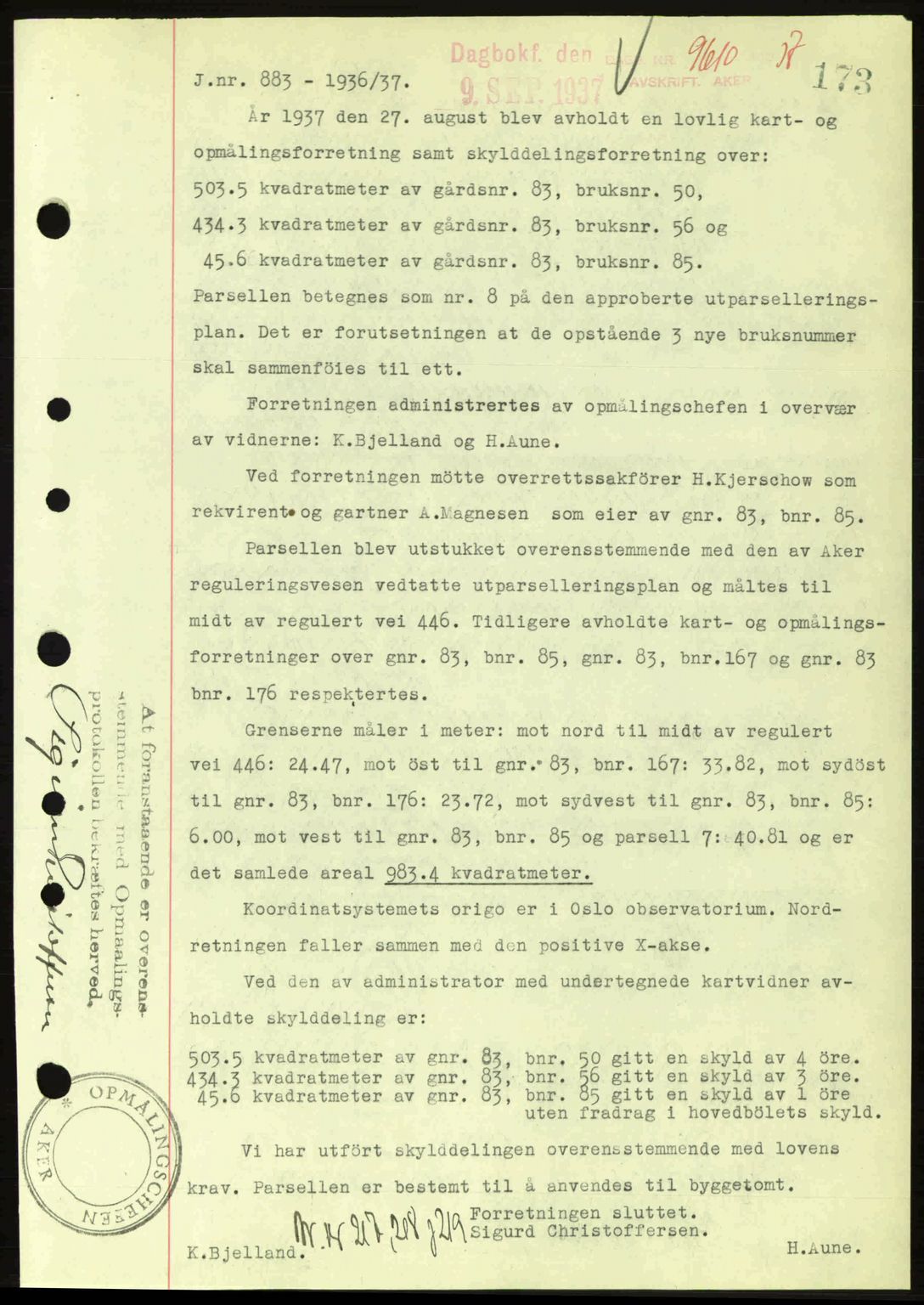 Aker herredsskriveri, SAO/A-10896/G/Gb/Gba/Gbab/L0017: Pantebok nr. A148, 1937-1937, Dagboknr: 9610/1937