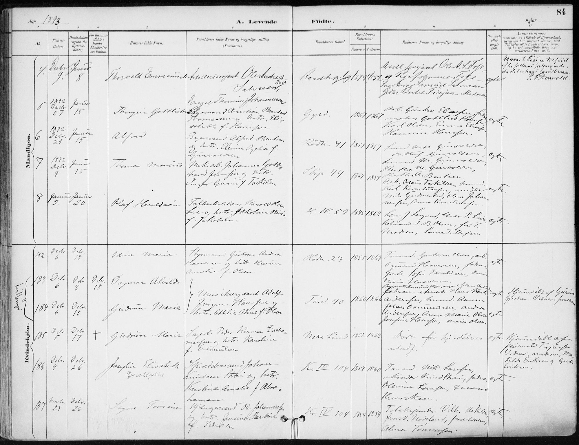 Kristiansand domprosti, AV/SAK-1112-0006/F/Fa/L0019: Ministerialbok nr. A 18, 1890-1897, s. 84