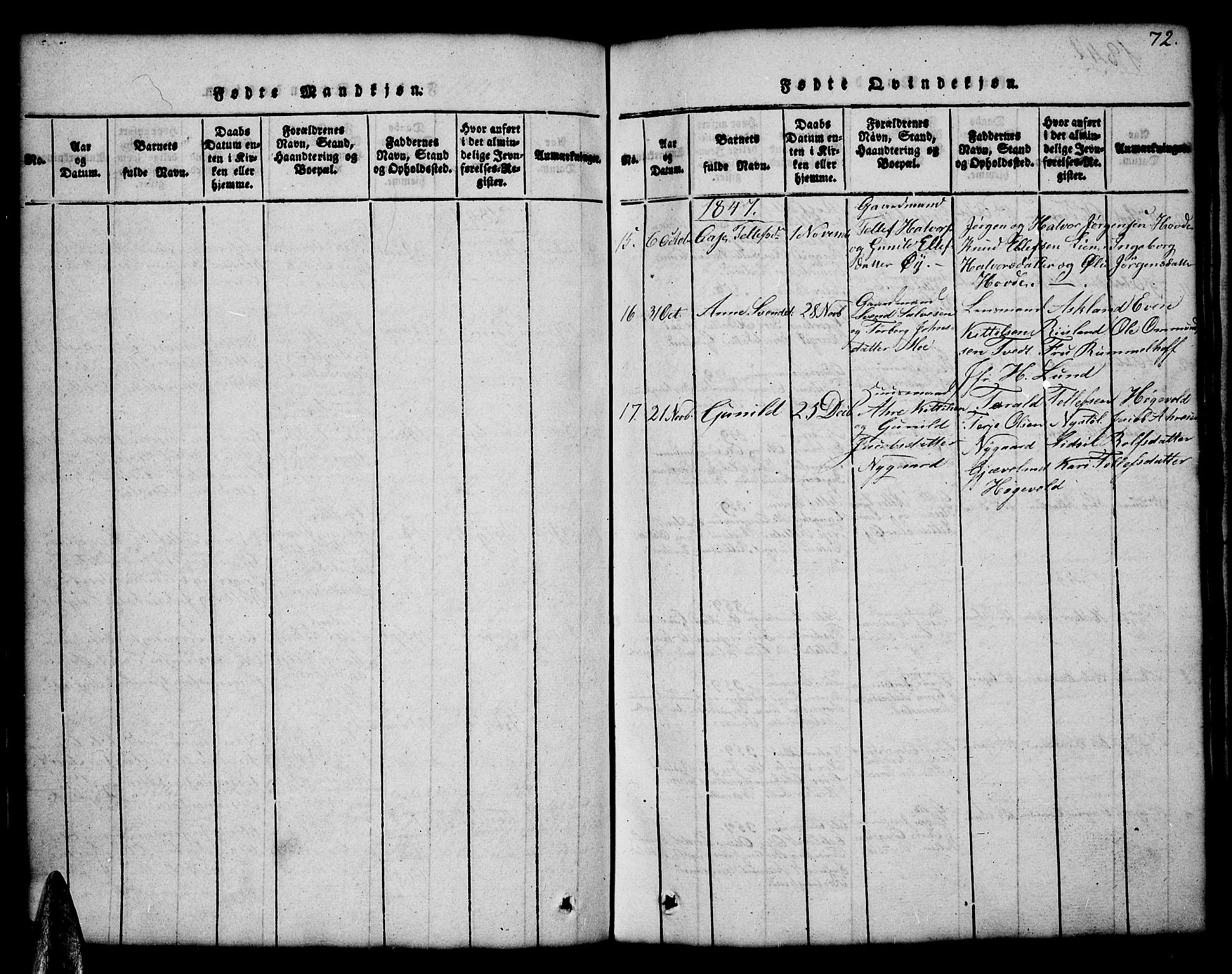Åmli sokneprestkontor, SAK/1111-0050/F/Fb/Fbc/L0001: Klokkerbok nr. B 1, 1816-1867, s. 72
