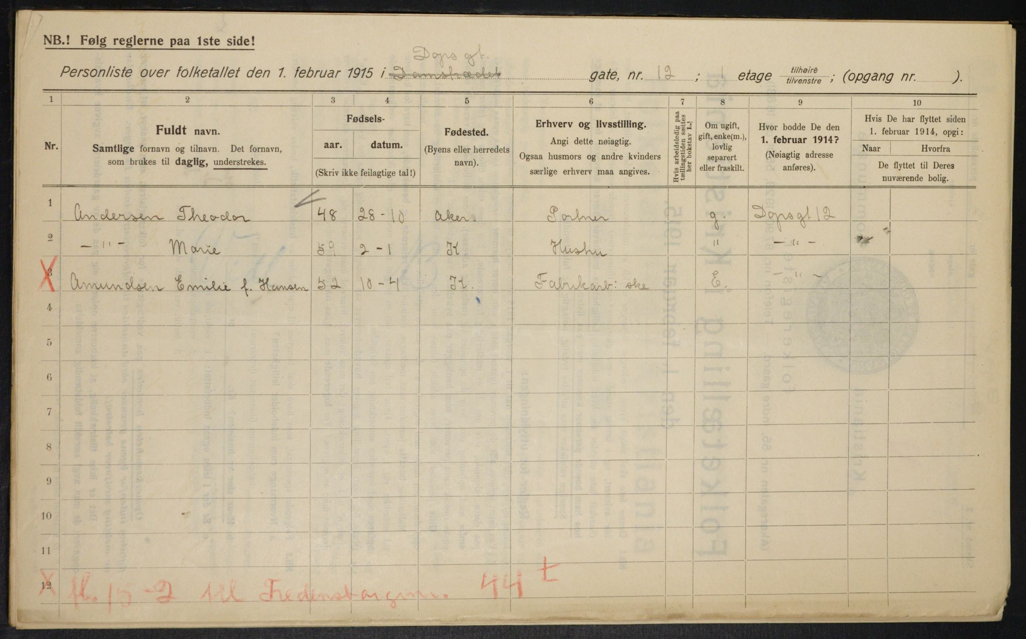 OBA, Kommunal folketelling 1.2.1915 for Kristiania, 1915, s. 15995