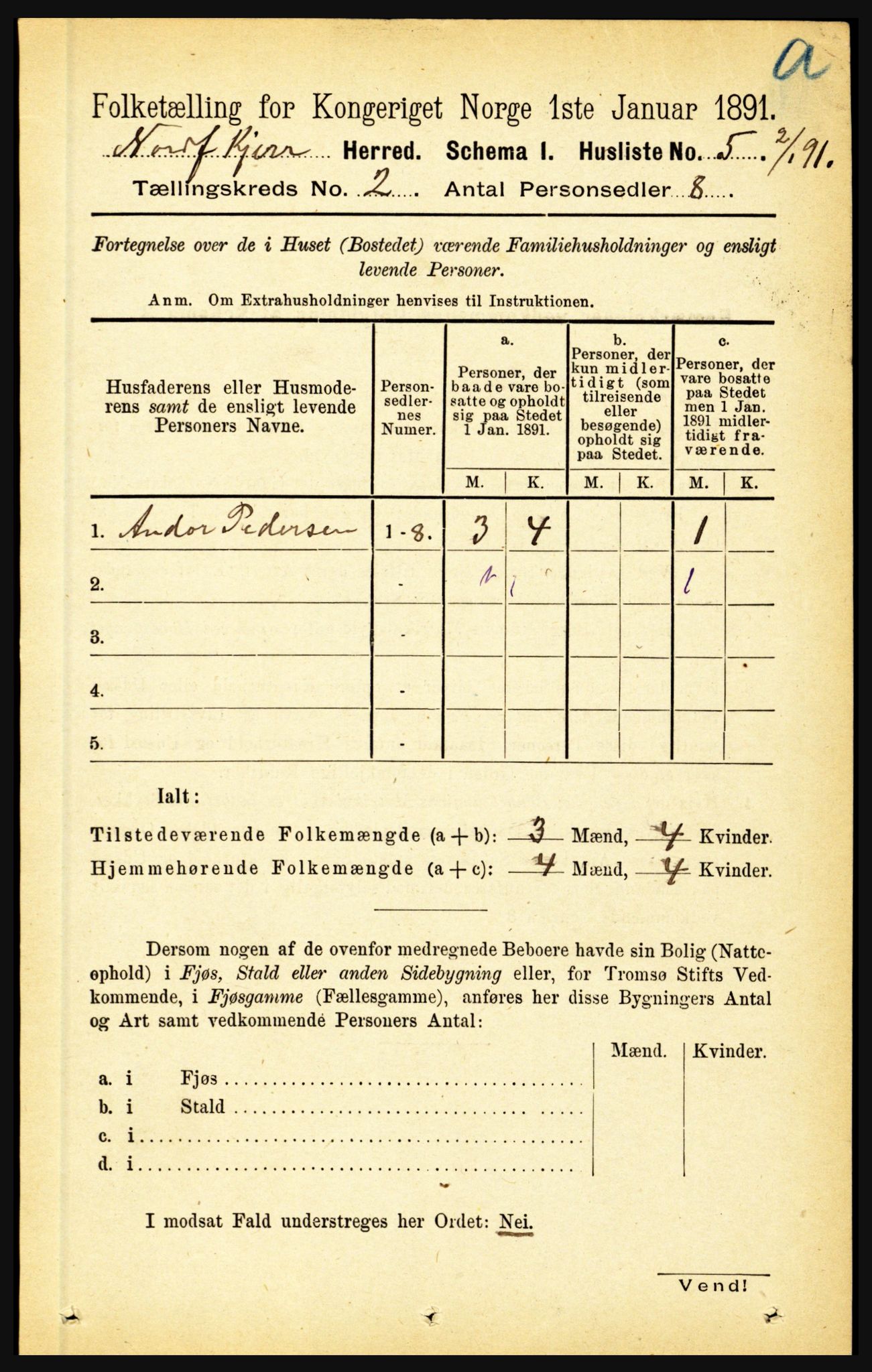 RA, Folketelling 1891 for 1846 Nordfold-Kjerringøy herred, 1891, s. 392