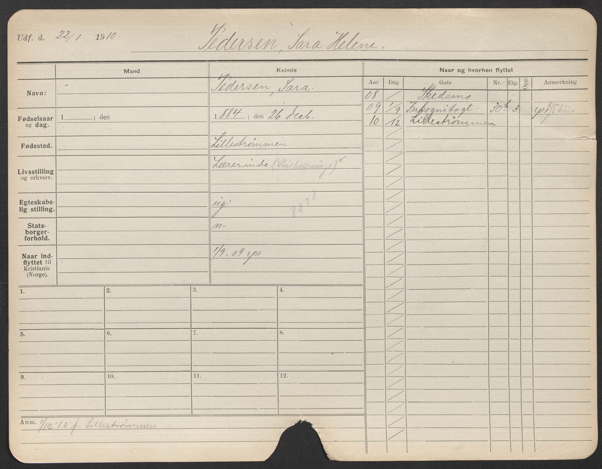 Oslo folkeregister, Registerkort, AV/SAO-A-11715/F/Fa/Fac/L0022: Kvinner, 1906-1914, s. 868a