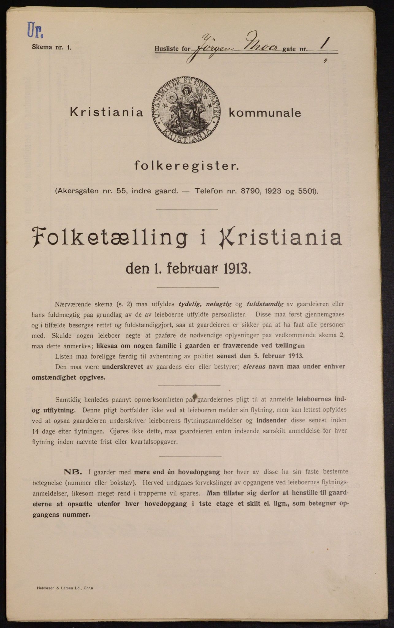 OBA, Kommunal folketelling 1.2.1913 for Kristiania, 1913, s. 47456
