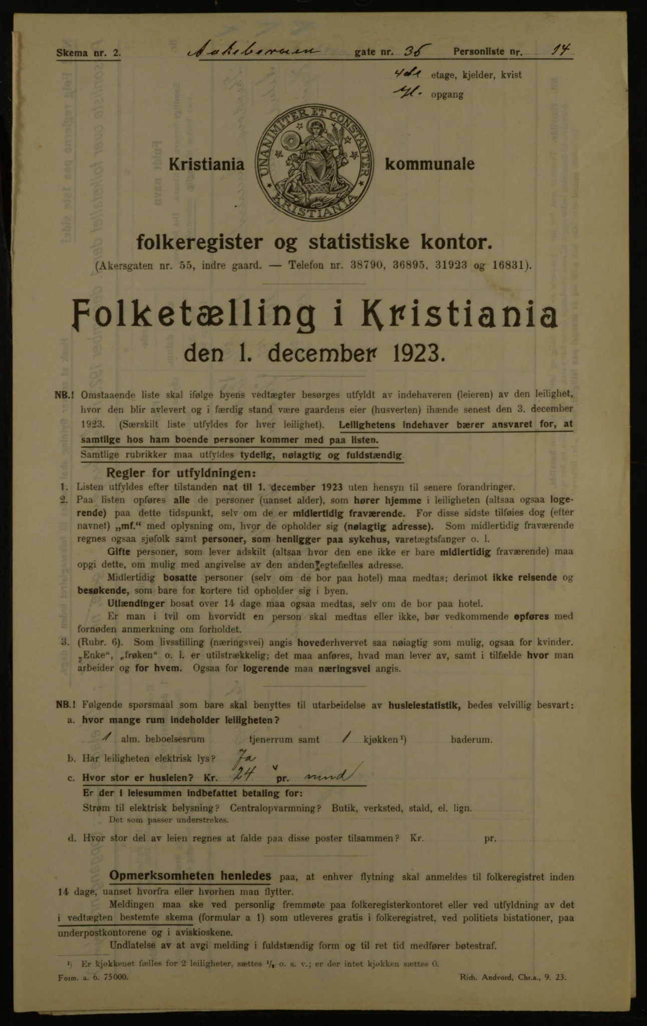 OBA, Kommunal folketelling 1.12.1923 for Kristiania, 1923, s. 143749