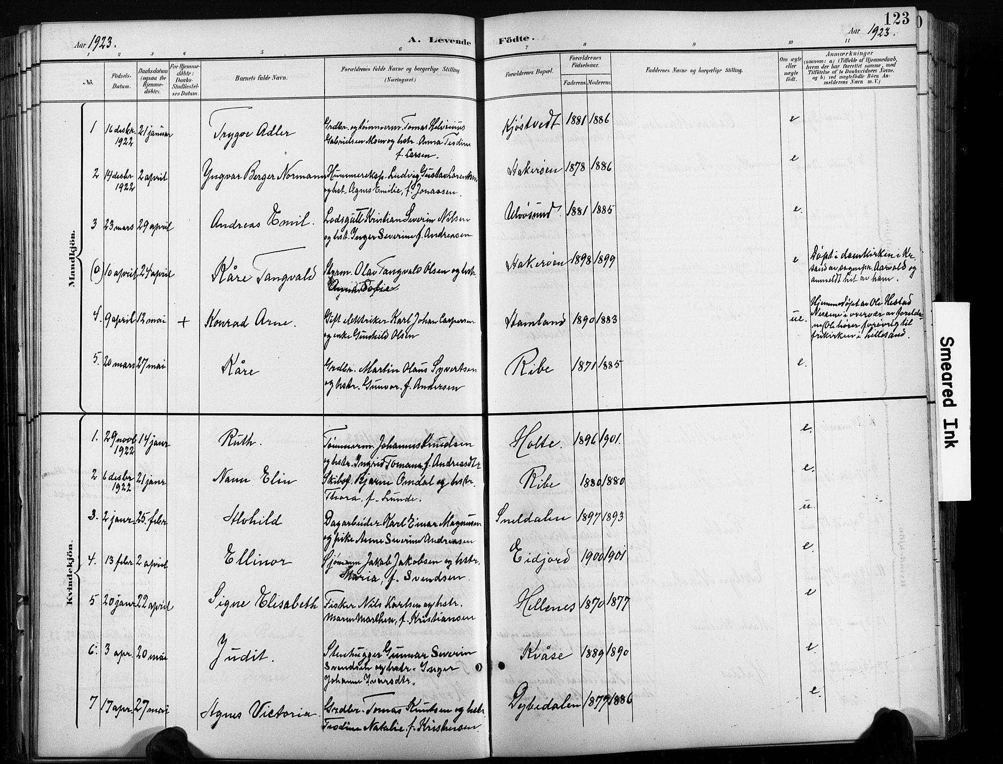 Høvåg sokneprestkontor, AV/SAK-1111-0025/F/Fb/L0005: Klokkerbok nr. B 5, 1898-1929, s. 123