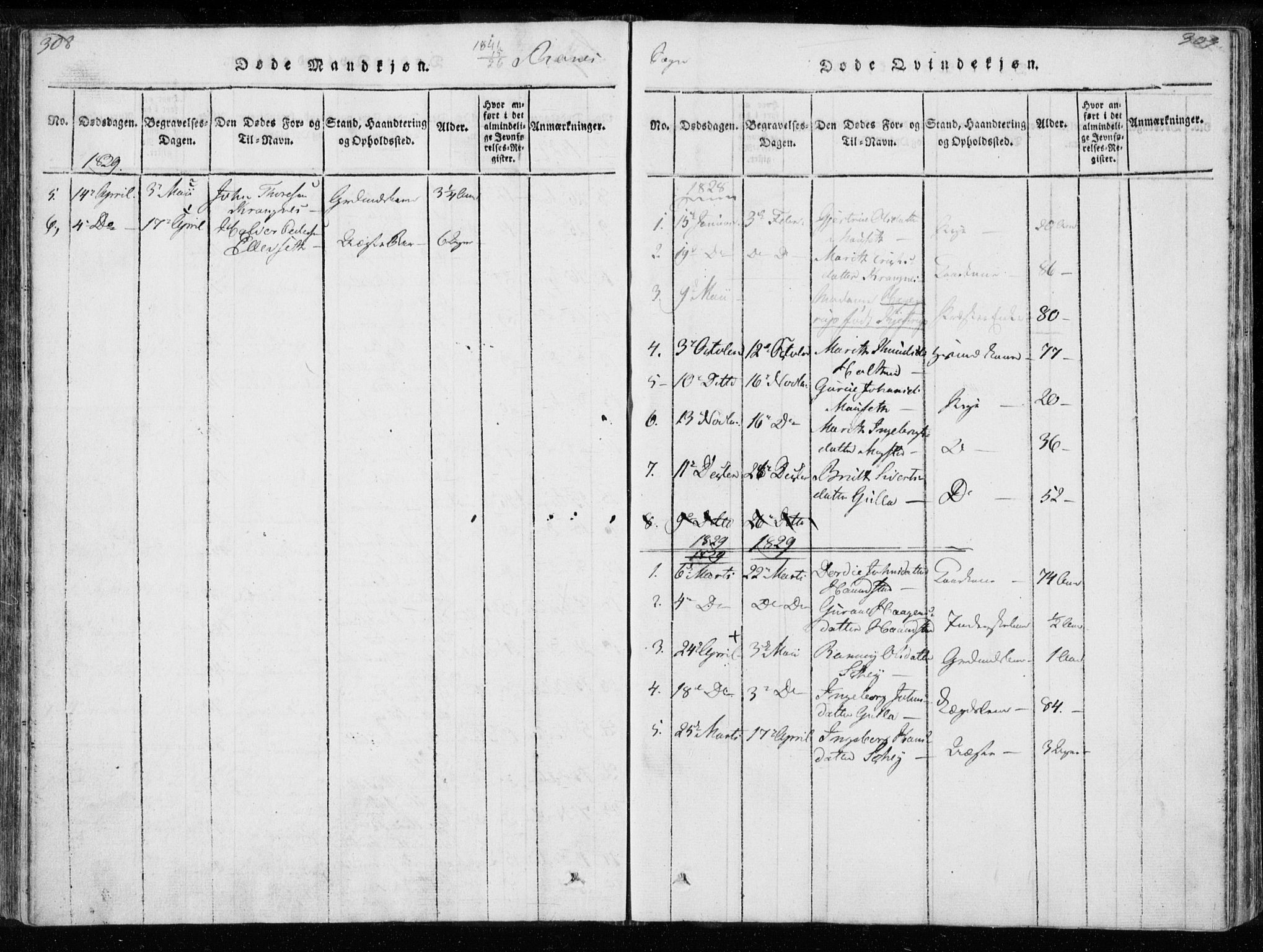 Ministerialprotokoller, klokkerbøker og fødselsregistre - Møre og Romsdal, AV/SAT-A-1454/595/L1041: Ministerialbok nr. 595A03, 1819-1829, s. 308-309