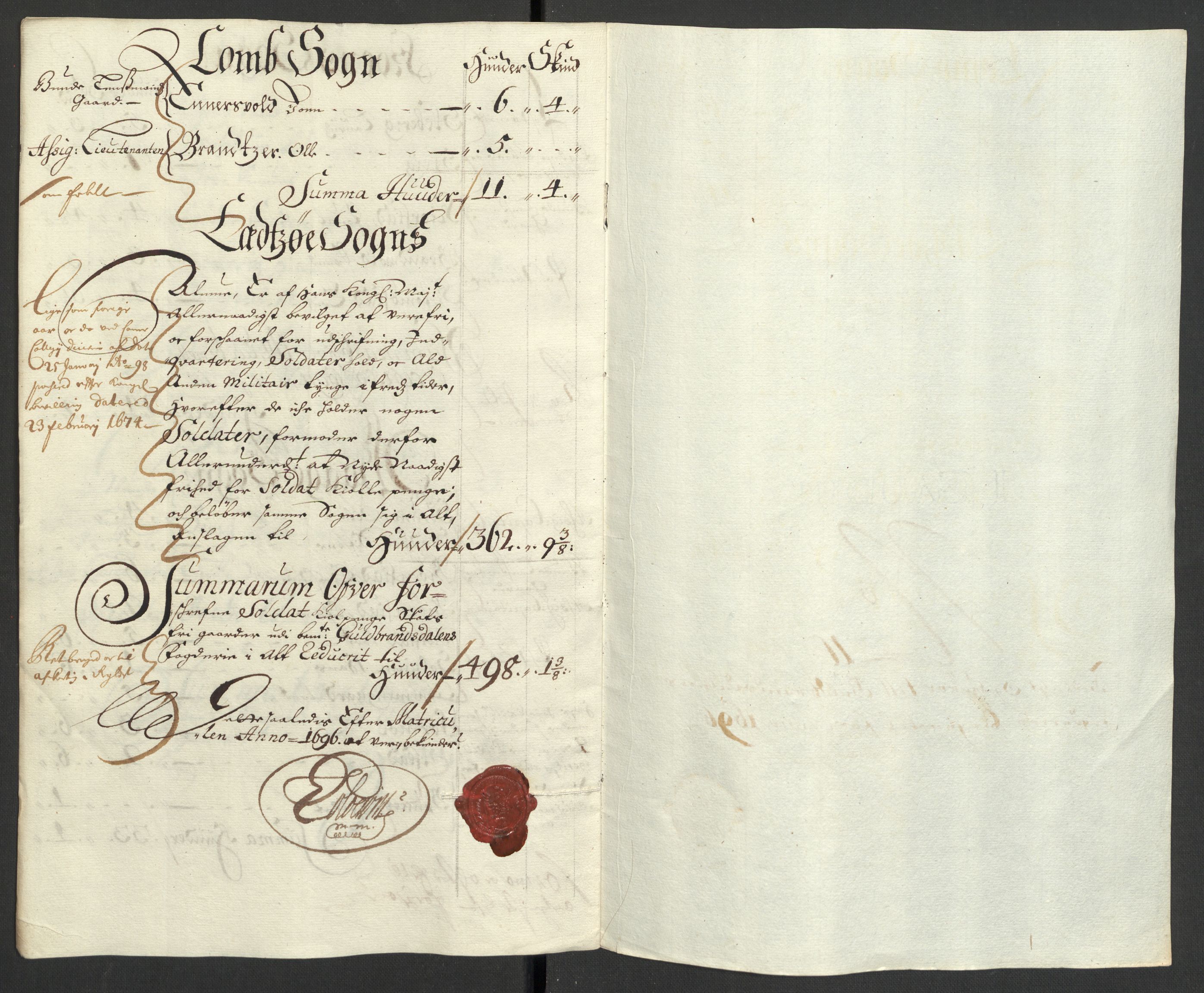 Rentekammeret inntil 1814, Reviderte regnskaper, Fogderegnskap, AV/RA-EA-4092/R17/L1170: Fogderegnskap Gudbrandsdal, 1696-1697, s. 127