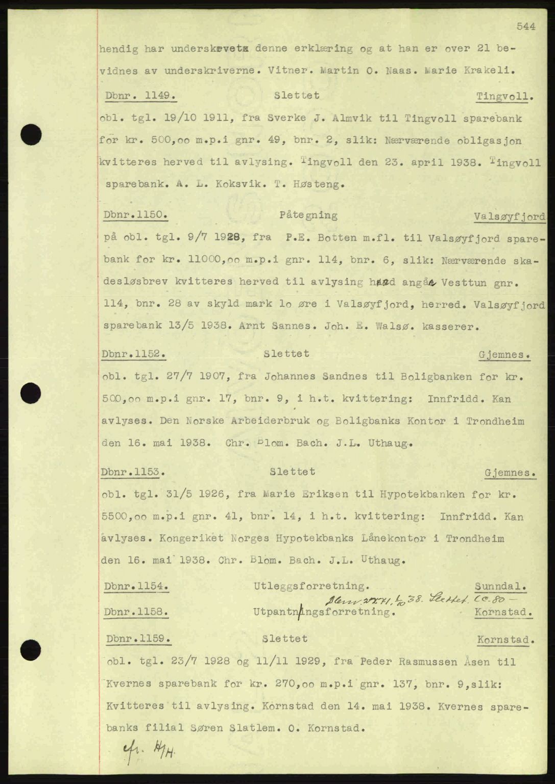 Nordmøre sorenskriveri, SAT/A-4132/1/2/2Ca: Pantebok nr. C80, 1936-1939, Dagboknr: 1149/1938