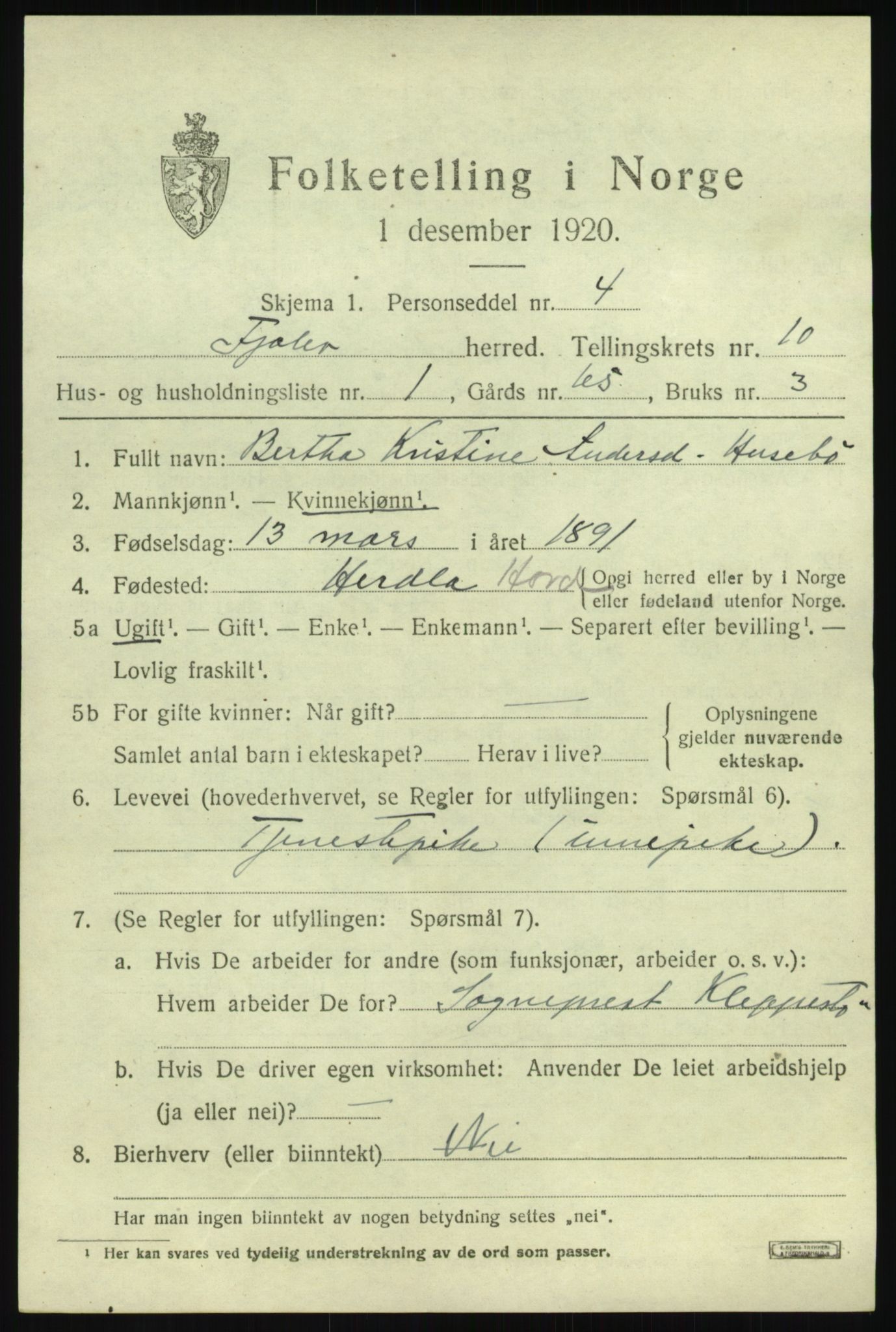 SAB, Folketelling 1920 for 1429 Fjaler herred, 1920, s. 4953