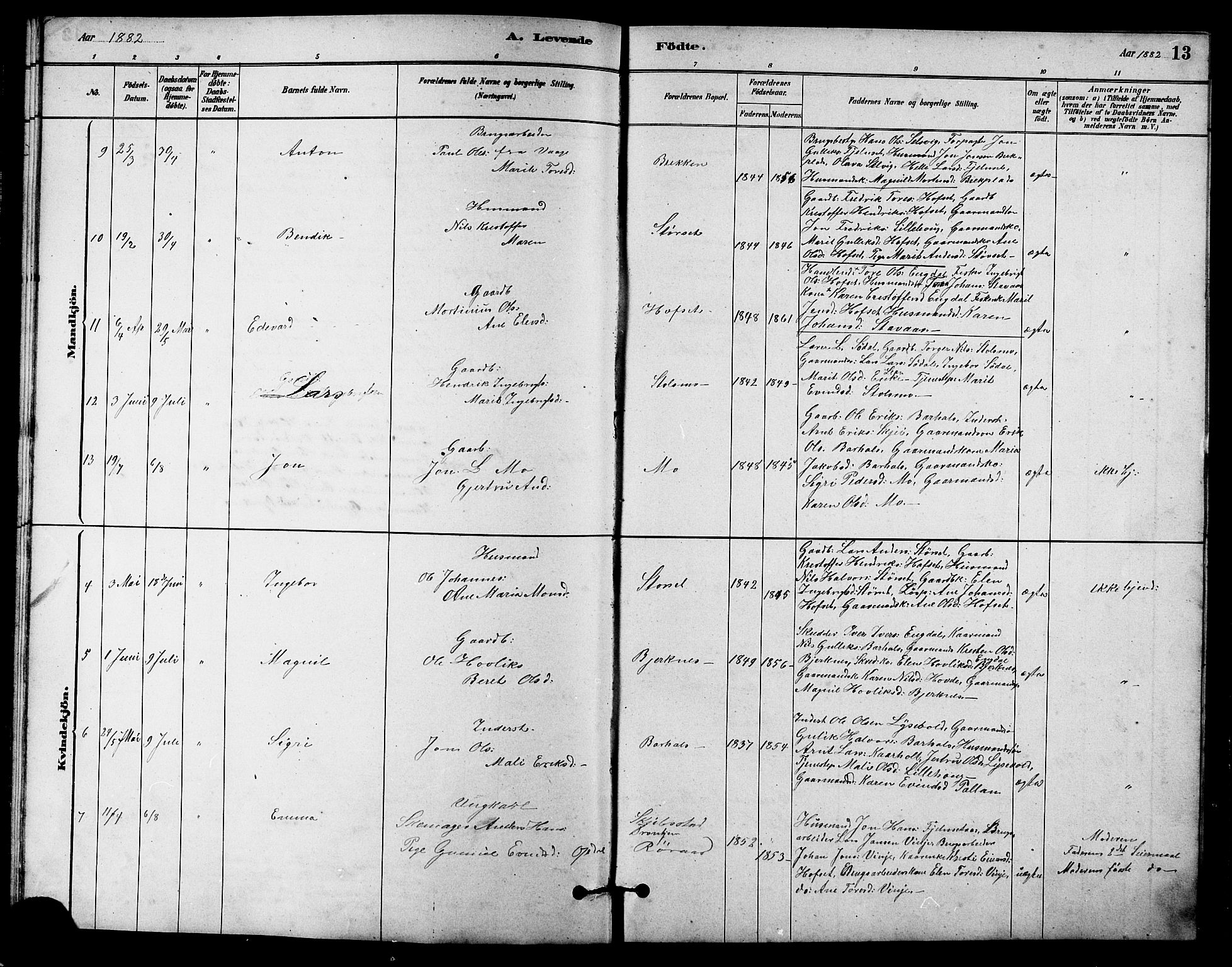 Ministerialprotokoller, klokkerbøker og fødselsregistre - Sør-Trøndelag, SAT/A-1456/631/L0514: Klokkerbok nr. 631C02, 1879-1912, s. 13