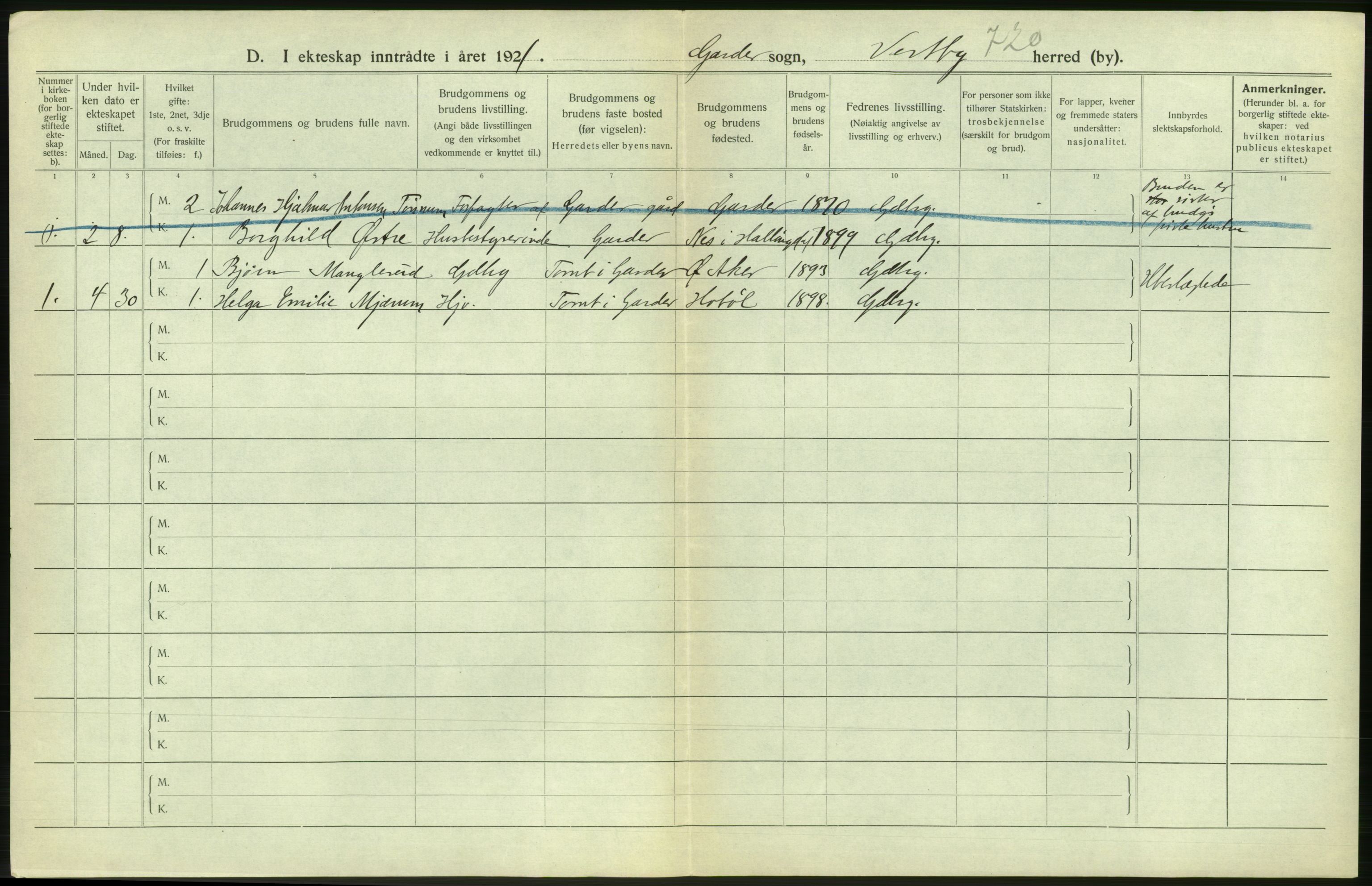 Statistisk sentralbyrå, Sosiodemografiske emner, Befolkning, RA/S-2228/D/Df/Dfc/Dfca/L0006: Akershus fylke: Gifte. dødfødte. Bygder og byer., 1921, s. 318