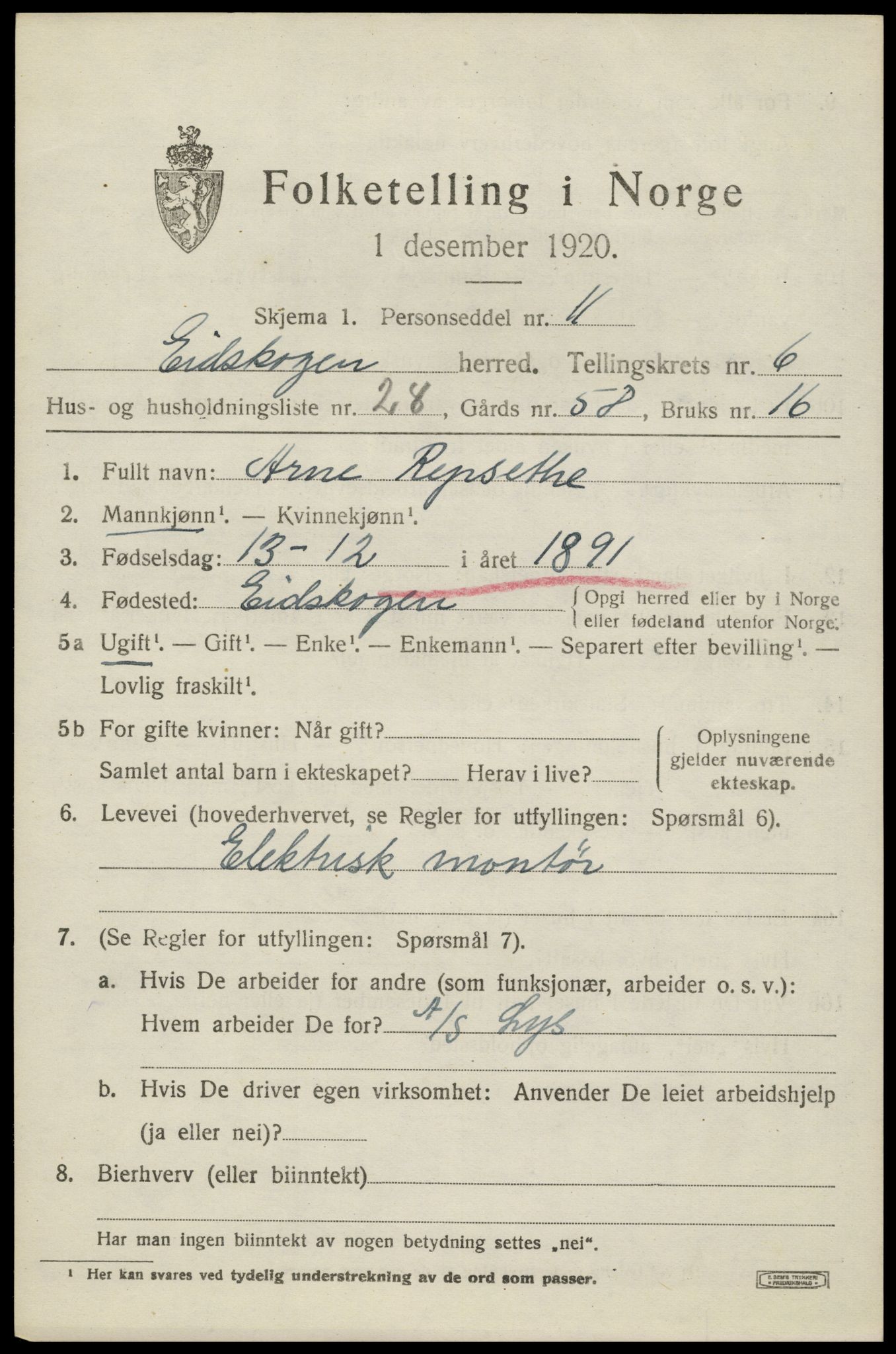 SAH, Folketelling 1920 for 0420 Eidskog herred, 1920, s. 6707