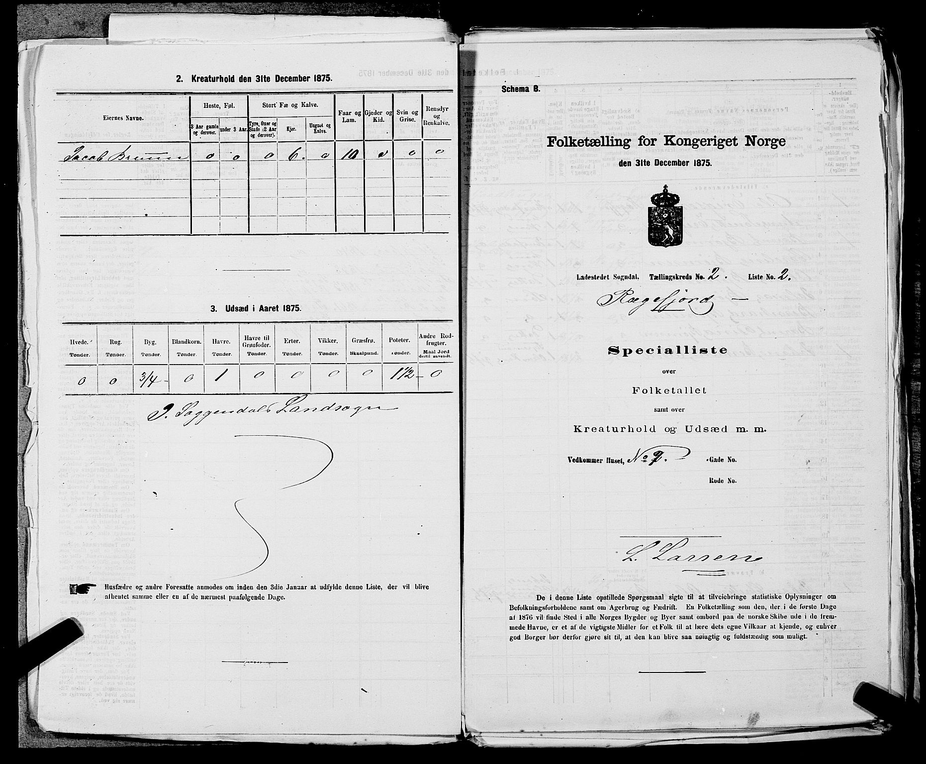 SAST, Folketelling 1875 for 1107B Sokndal prestegjeld, Sokndal ladested, 1875, s. 132