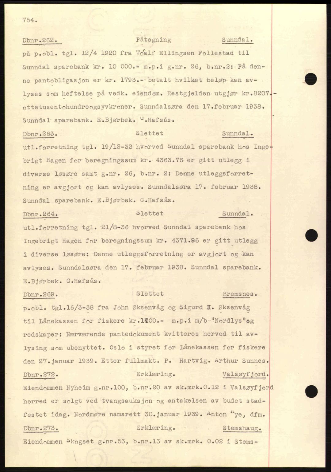 Nordmøre sorenskriveri, SAT/A-4132/1/2/2Ca: Pantebok nr. C80, 1936-1939, Dagboknr: 262/1939