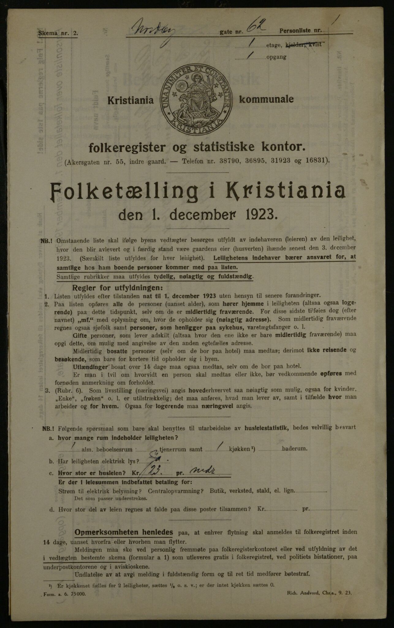 OBA, Kommunal folketelling 1.12.1923 for Kristiania, 1923, s. 79354