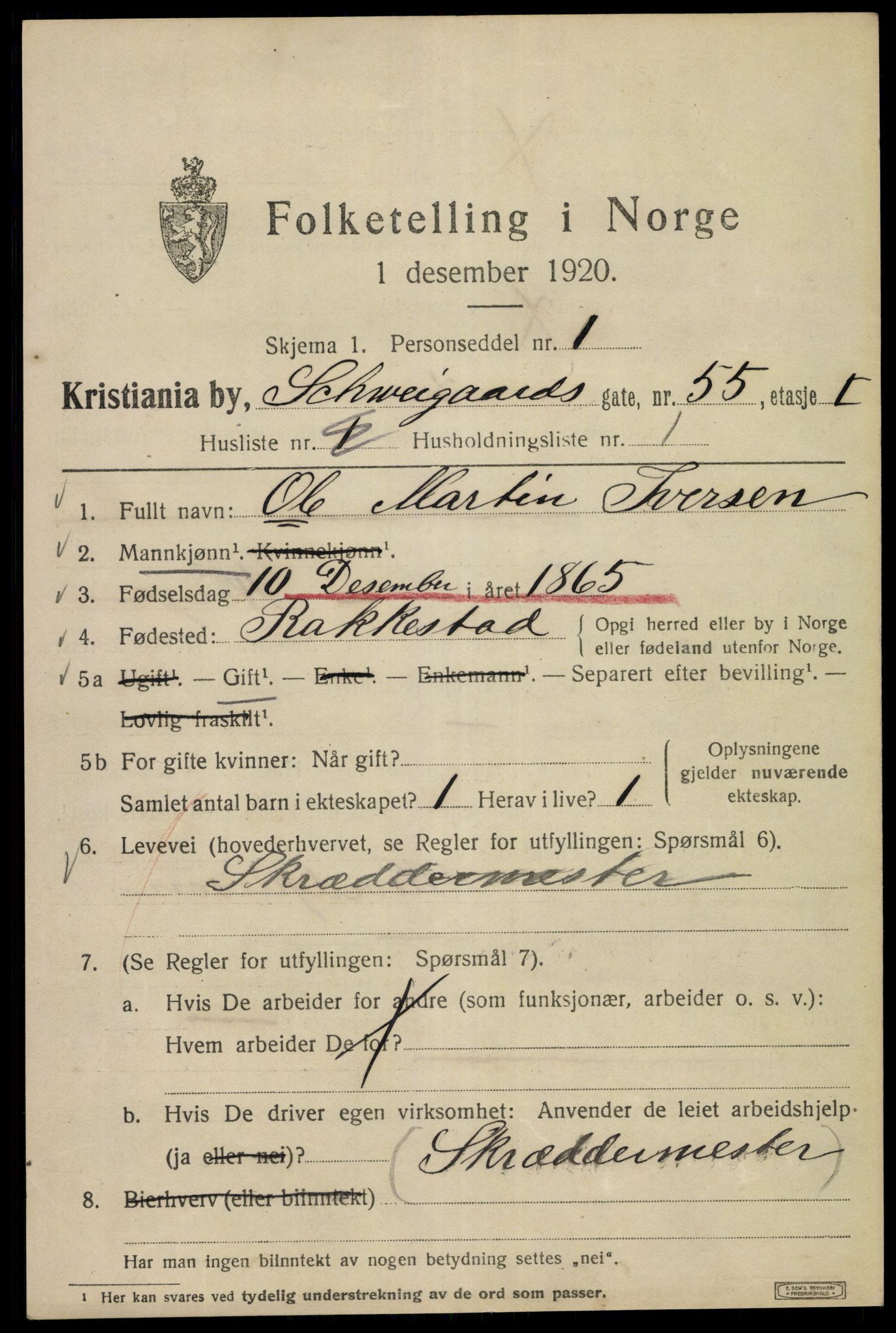 SAO, Folketelling 1920 for 0301 Kristiania kjøpstad, 1920, s. 493875