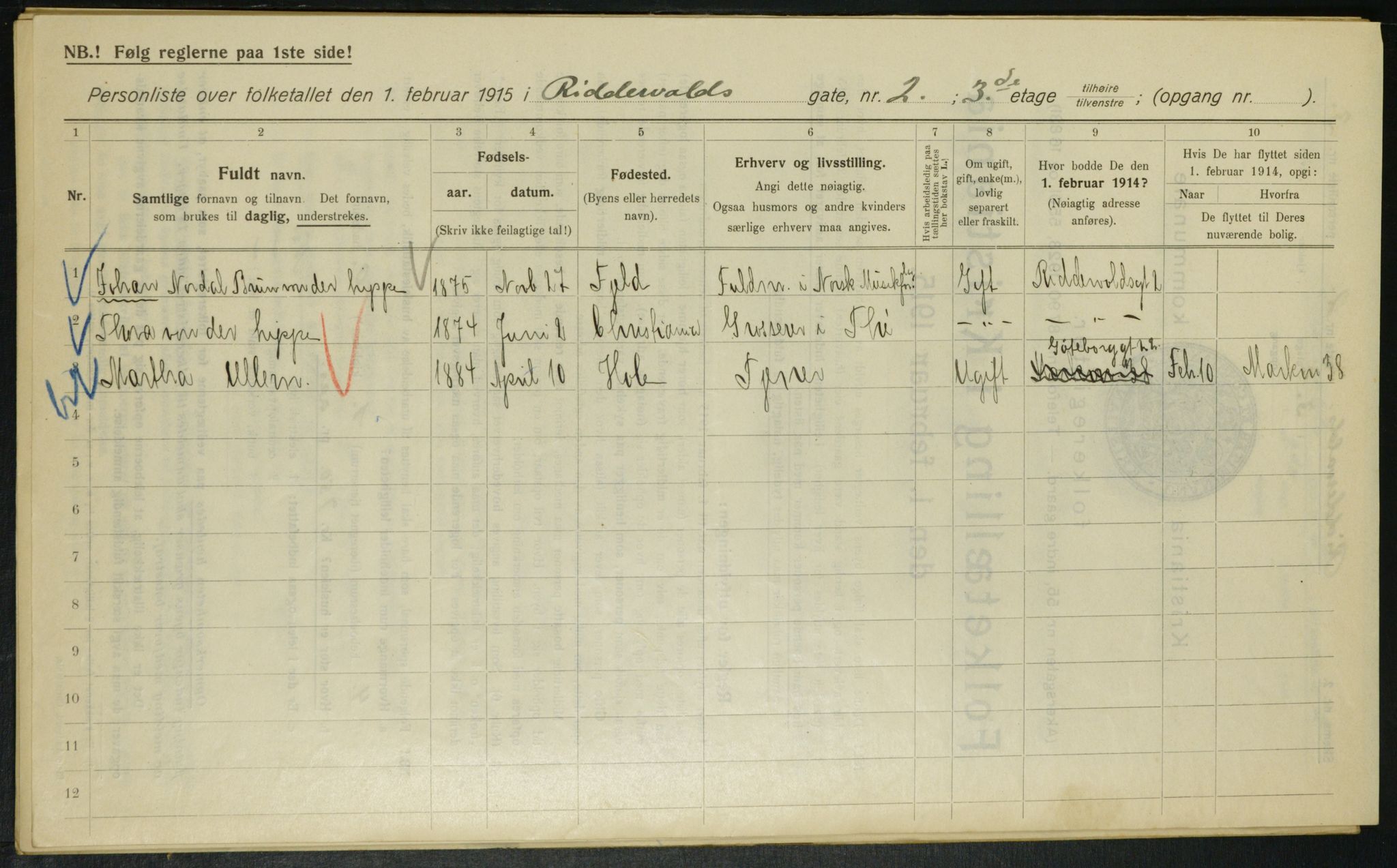 OBA, Kommunal folketelling 1.2.1915 for Kristiania, 1915, s. 82750