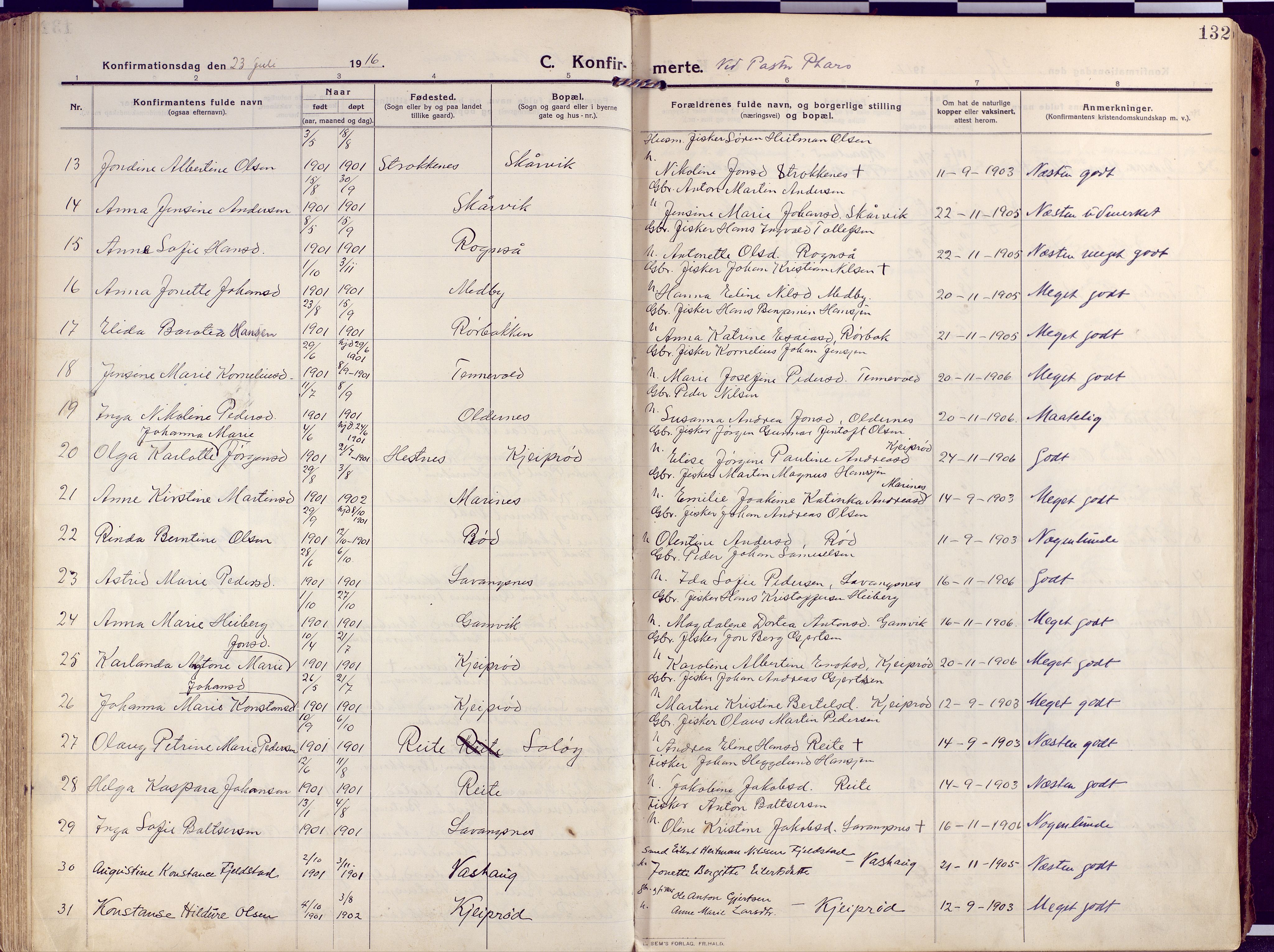 Salangen sokneprestembete, AV/SATØ-S-1324/H/Ha/L0004kirke: Ministerialbok nr. 4, 1912-1927, s. 132