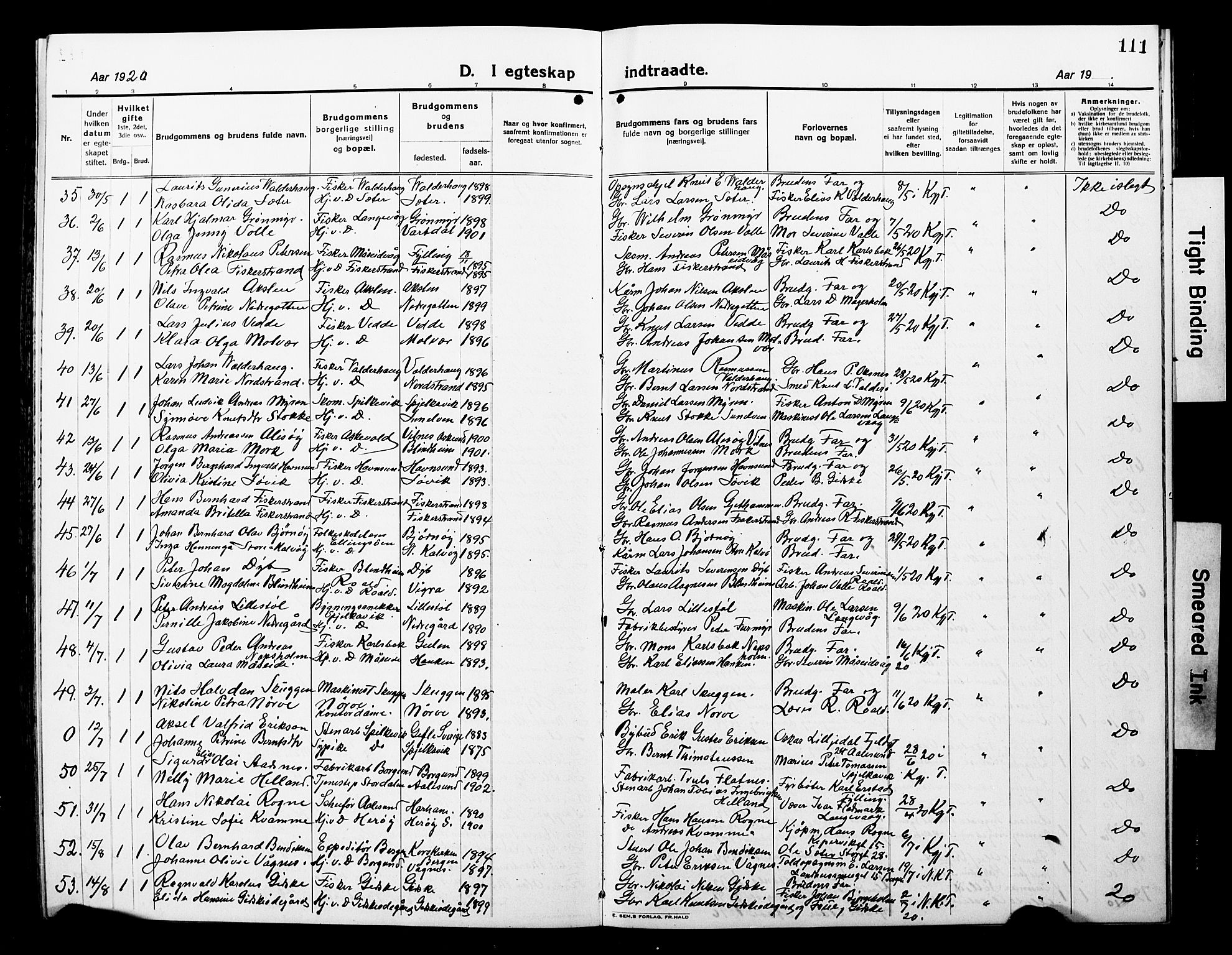 Ministerialprotokoller, klokkerbøker og fødselsregistre - Møre og Romsdal, AV/SAT-A-1454/528/L0434: Klokkerbok nr. 528C15, 1919-1927, s. 111