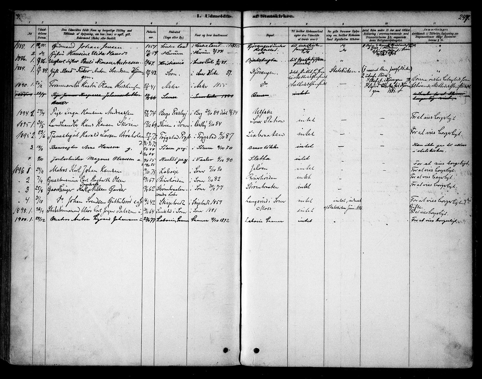 Vestby prestekontor Kirkebøker, AV/SAO-A-10893/F/Fb/L0001: Ministerialbok nr. II 1, 1878-1903, s. 247
