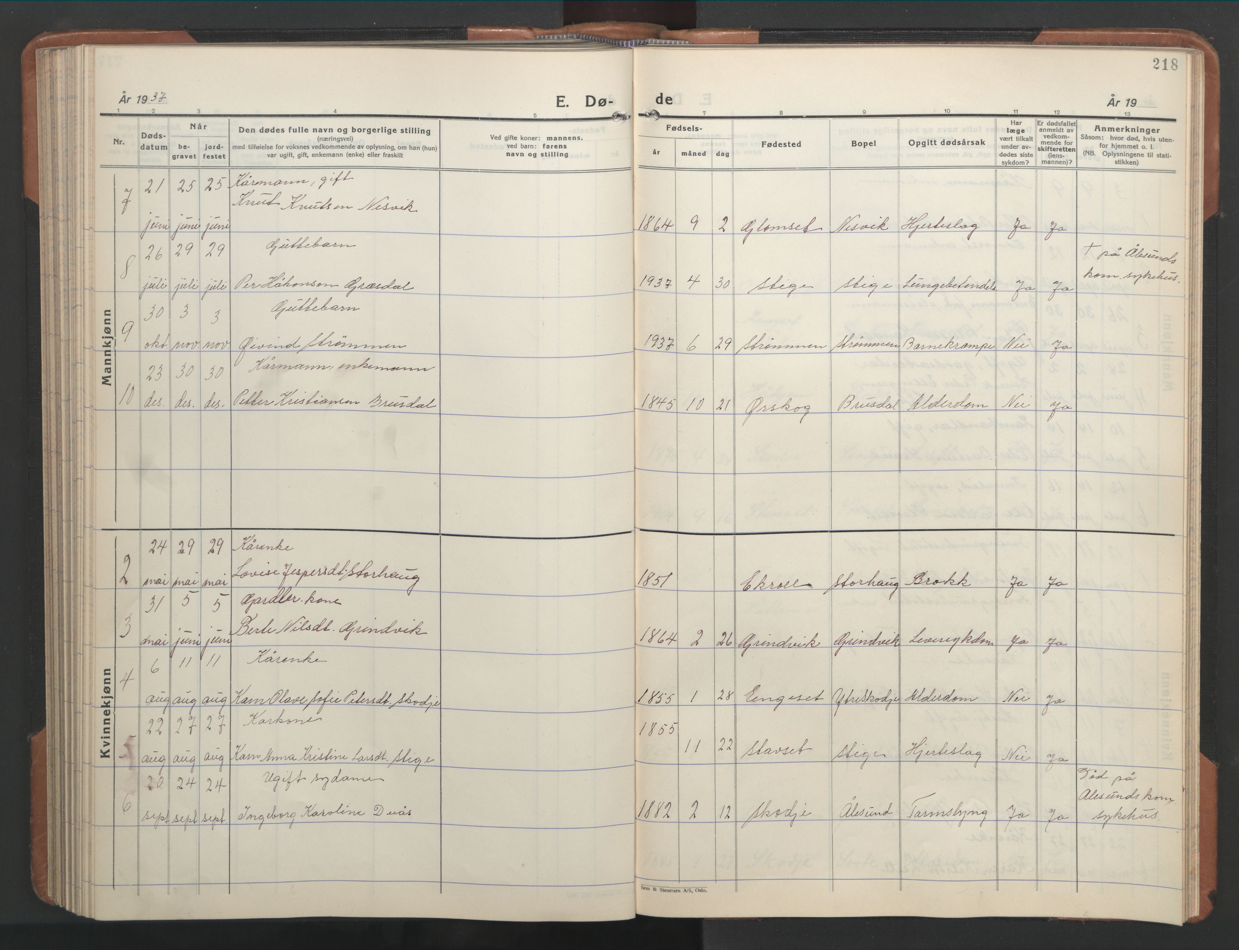 Ministerialprotokoller, klokkerbøker og fødselsregistre - Møre og Romsdal, AV/SAT-A-1454/524/L0367: Klokkerbok nr. 524C08, 1932-1951, s. 218