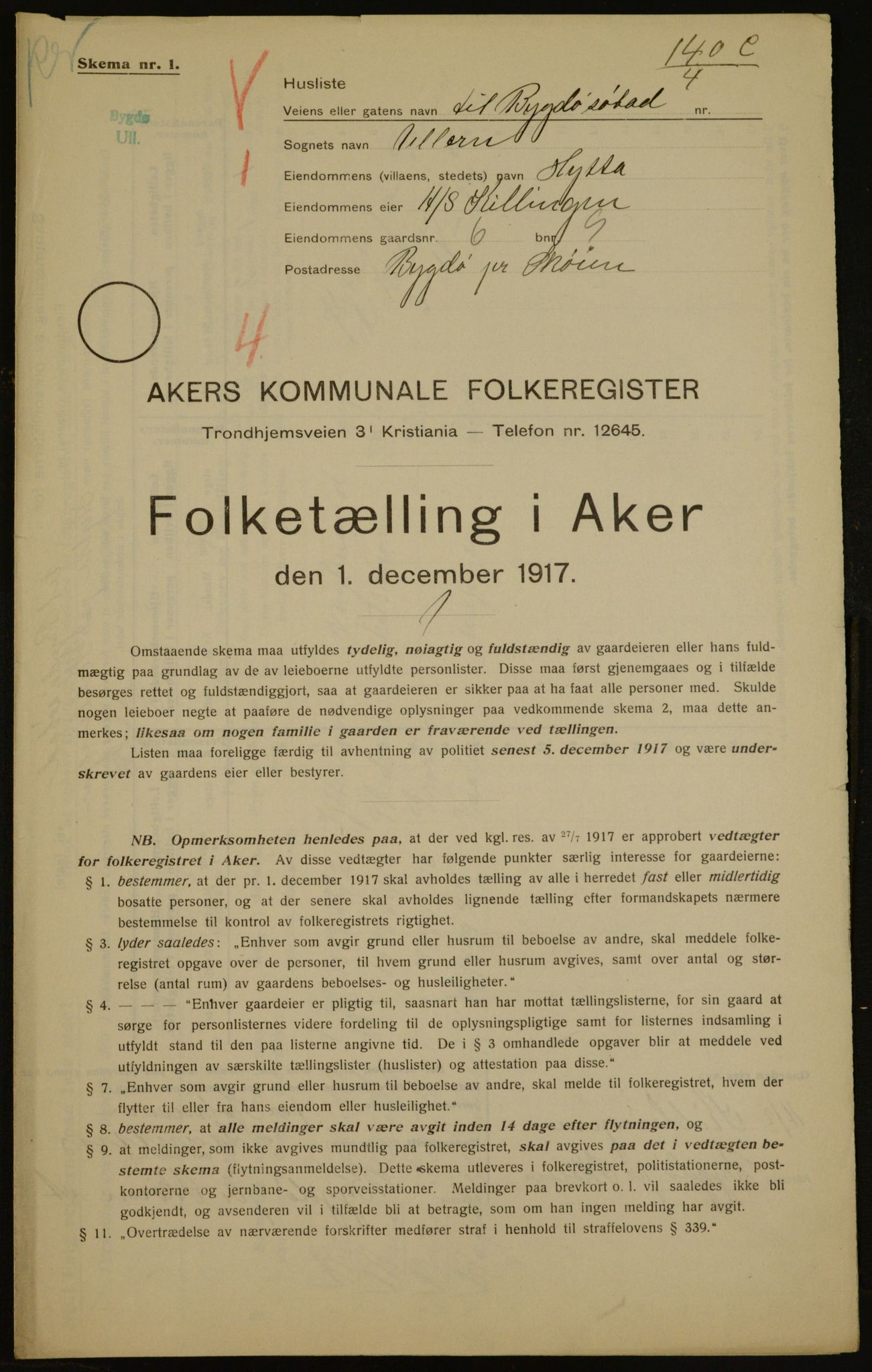 OBA, Kommunal folketelling 1.12.1917 for Aker, 1917, s. 5530