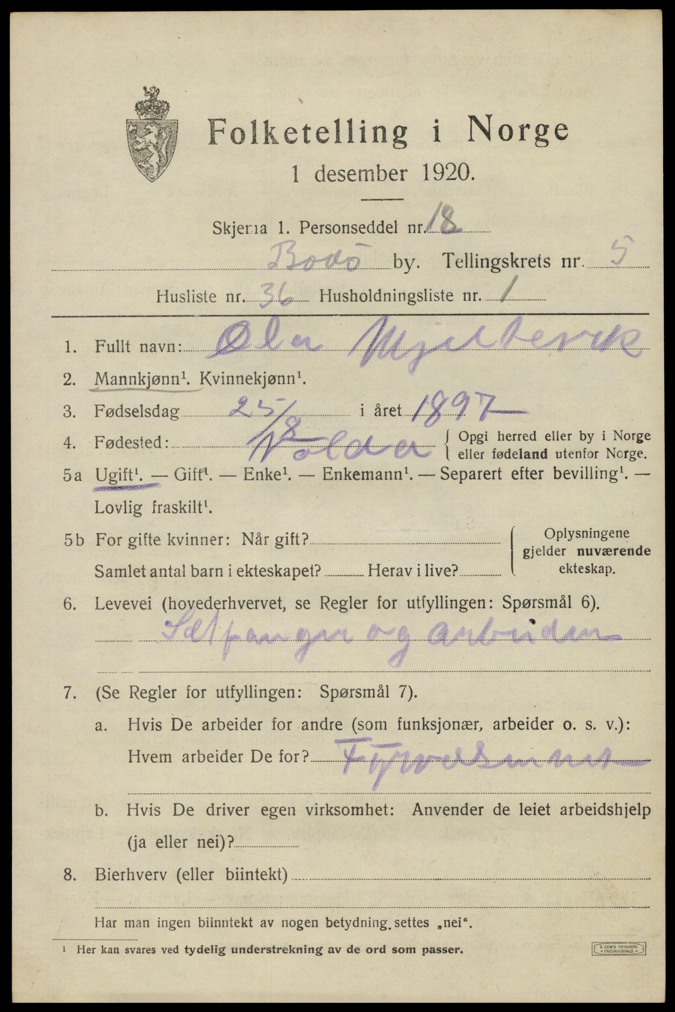 SAT, Folketelling 1920 for 1804 Bodø kjøpstad, 1920, s. 9319