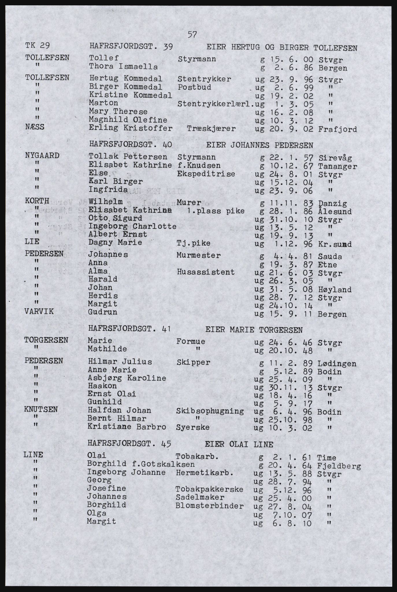 SAST, Avskrift av folketellingen 1920 for Stavanger kjøpstad, 1920, s. 63
