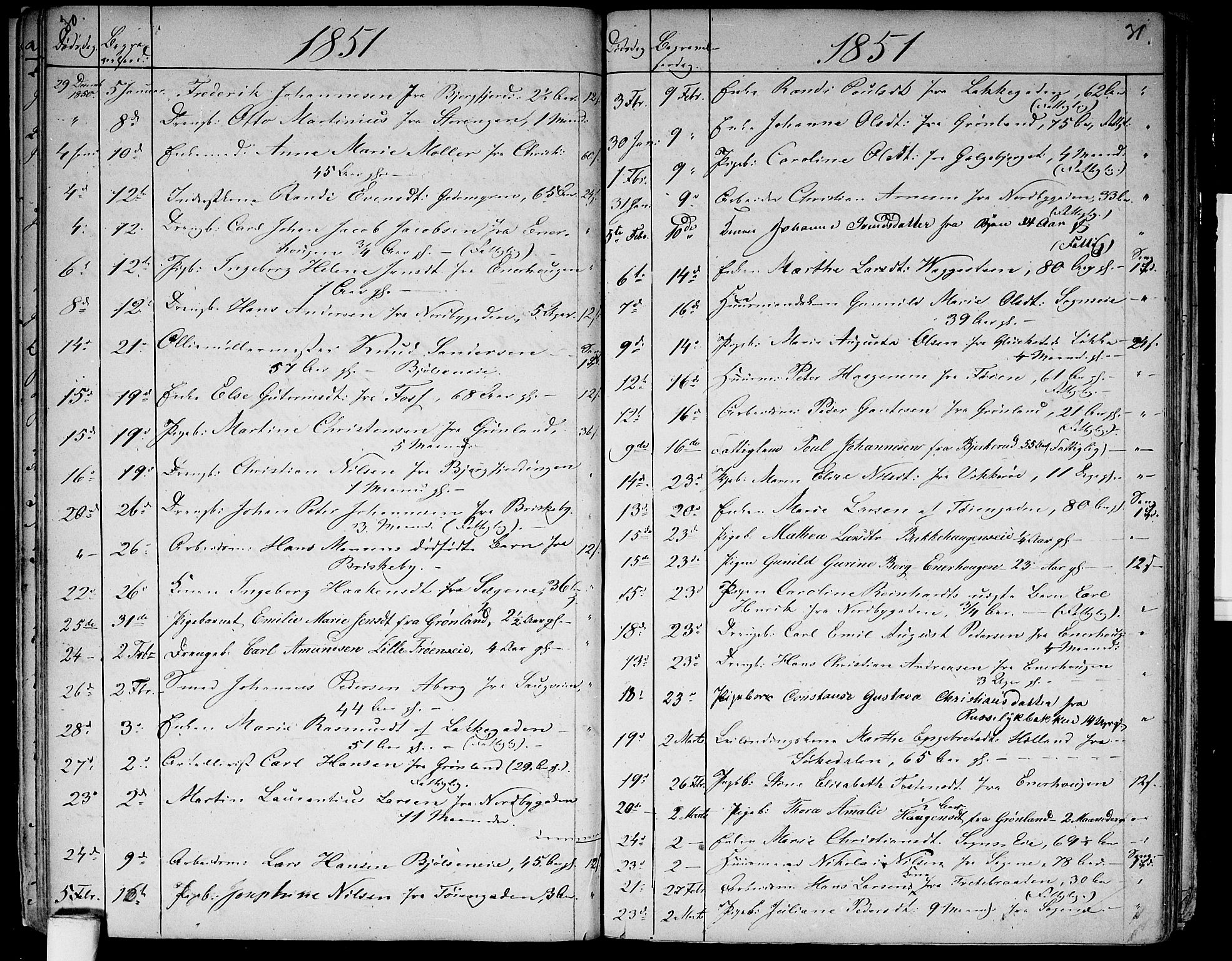 Aker prestekontor kirkebøker, SAO/A-10861/G/L0012: Klokkerbok nr. 12, 1846-1860, s. 30-31