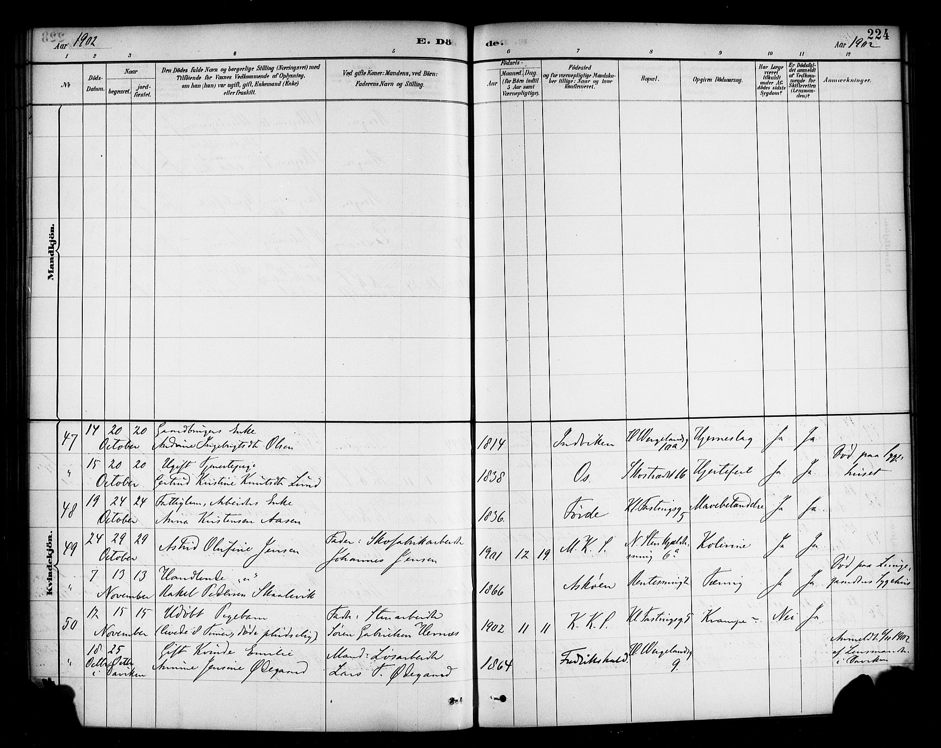 Korskirken sokneprestembete, AV/SAB-A-76101/H/Haa/L0047: Ministerialbok nr. E 5, 1884-1910, s. 224