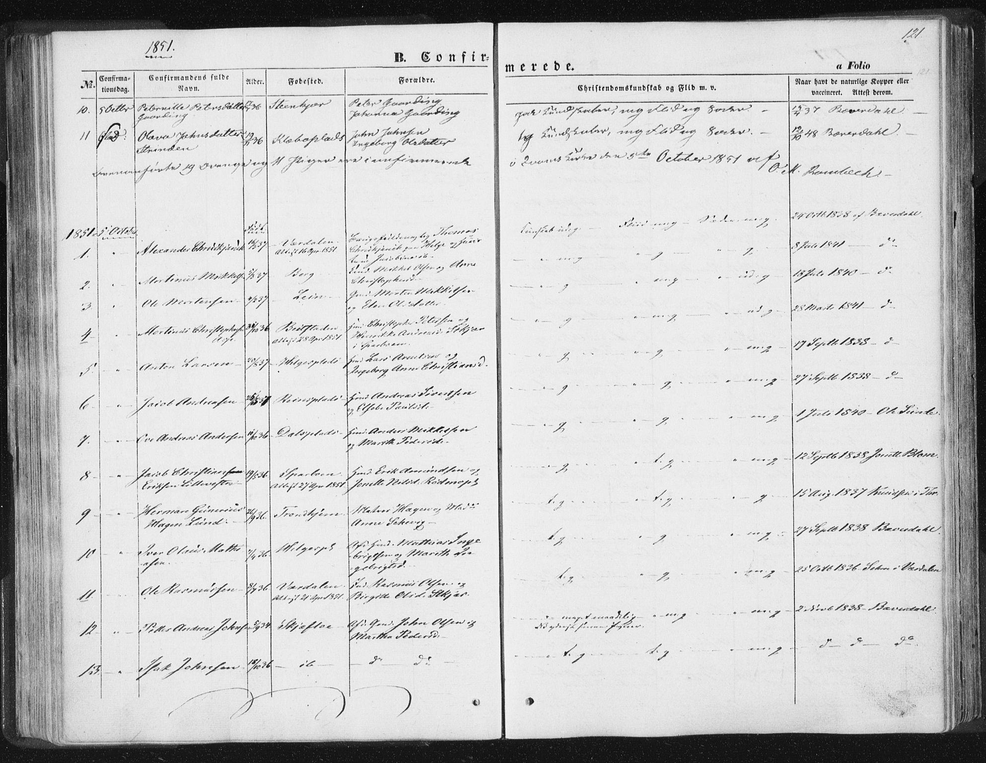 Ministerialprotokoller, klokkerbøker og fødselsregistre - Nord-Trøndelag, SAT/A-1458/746/L0446: Ministerialbok nr. 746A05, 1846-1859, s. 121
