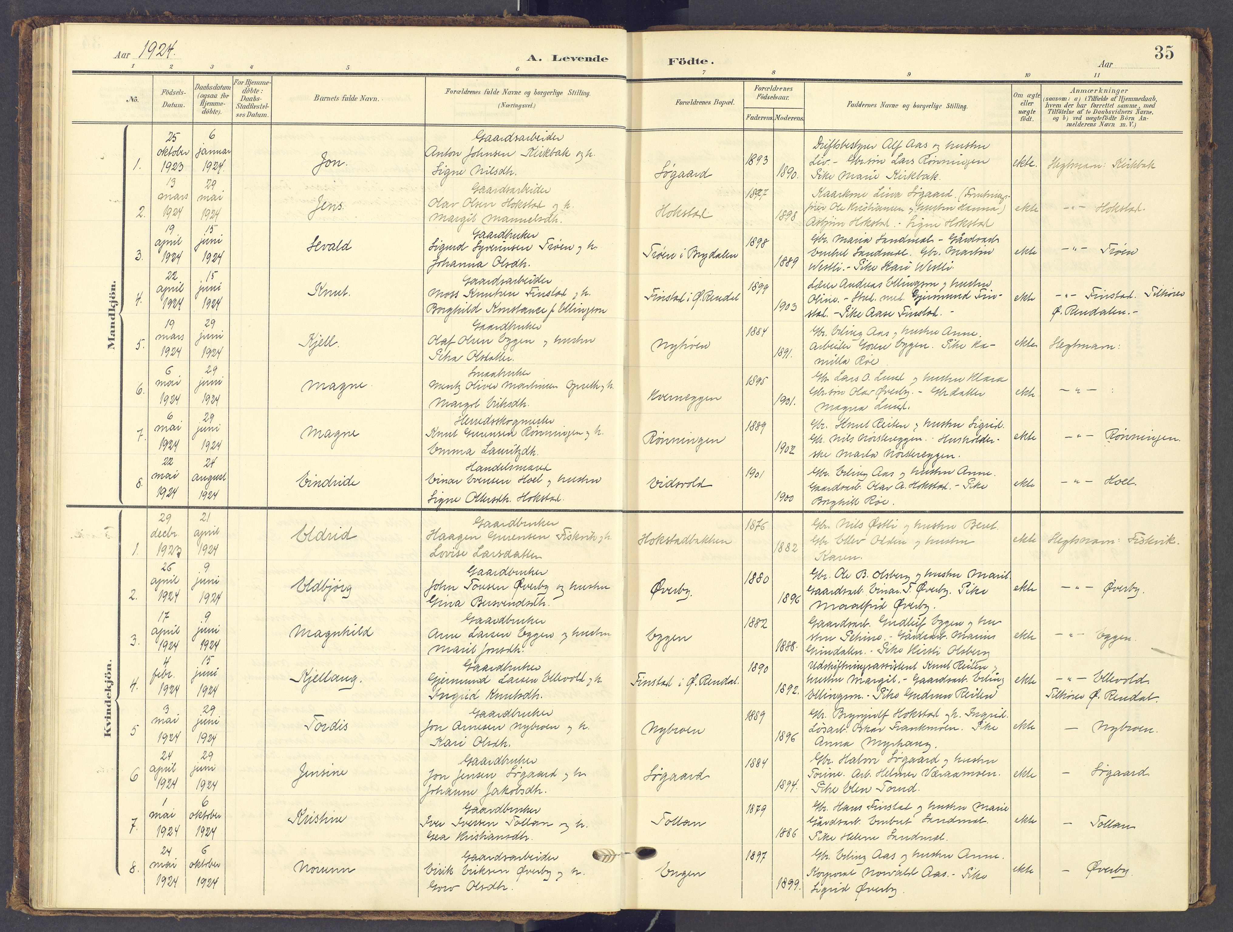 Tynset prestekontor, AV/SAH-PREST-058/H/Ha/Haa/L0028: Ministerialbok nr. 28, 1902-1929, s. 35