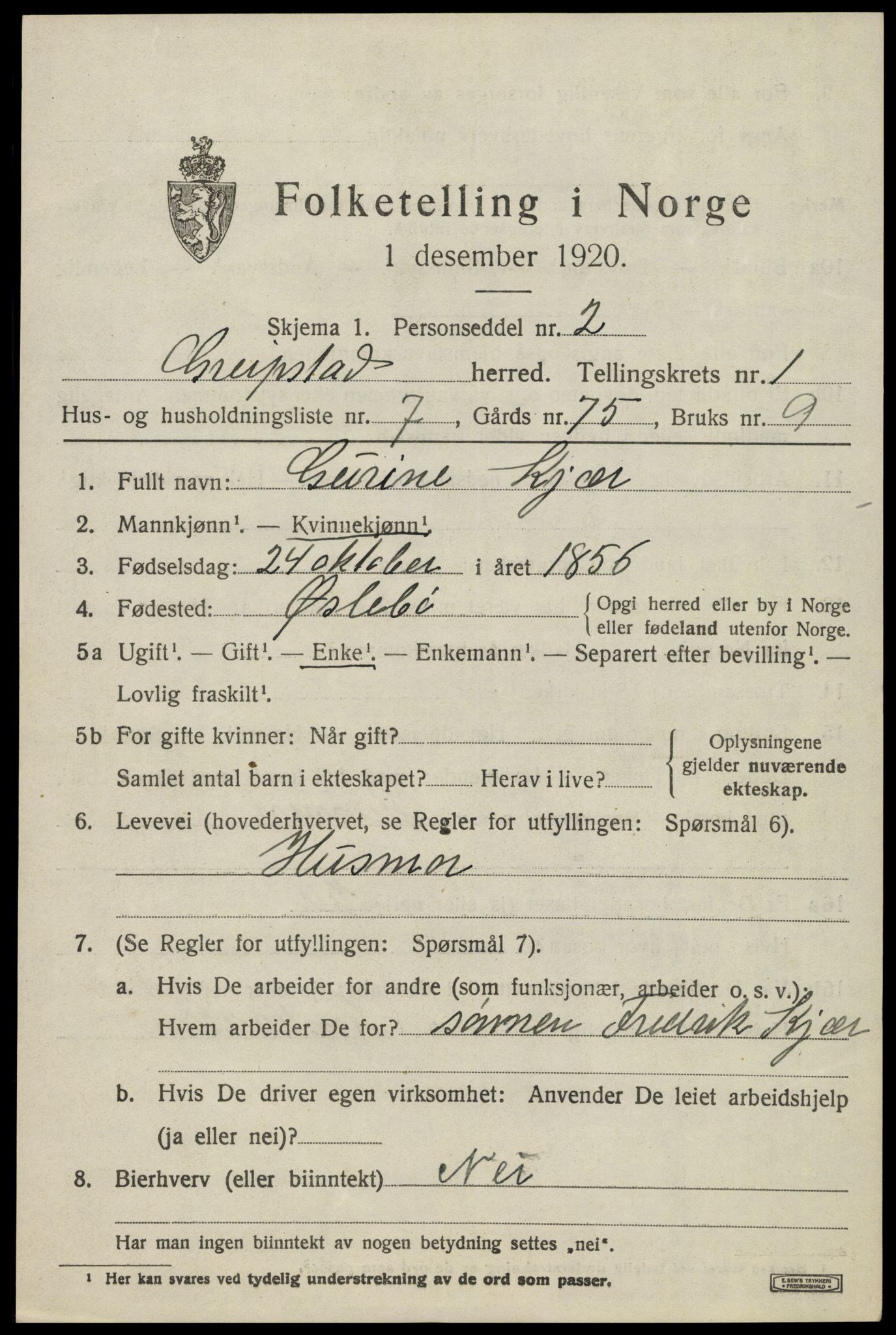 SAK, Folketelling 1920 for 1017 Greipstad herred, 1920, s. 504