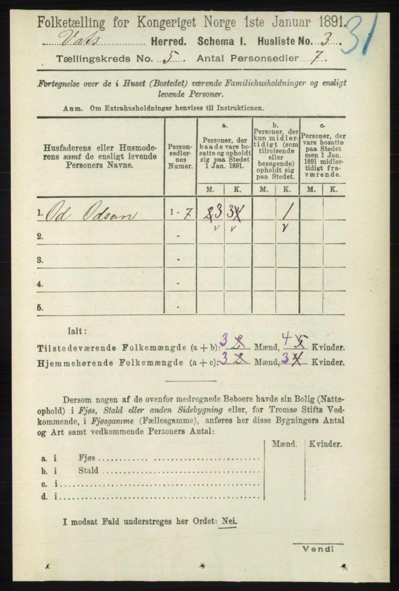 RA, Folketelling 1891 for 1155 Vats herred, 1891, s. 699