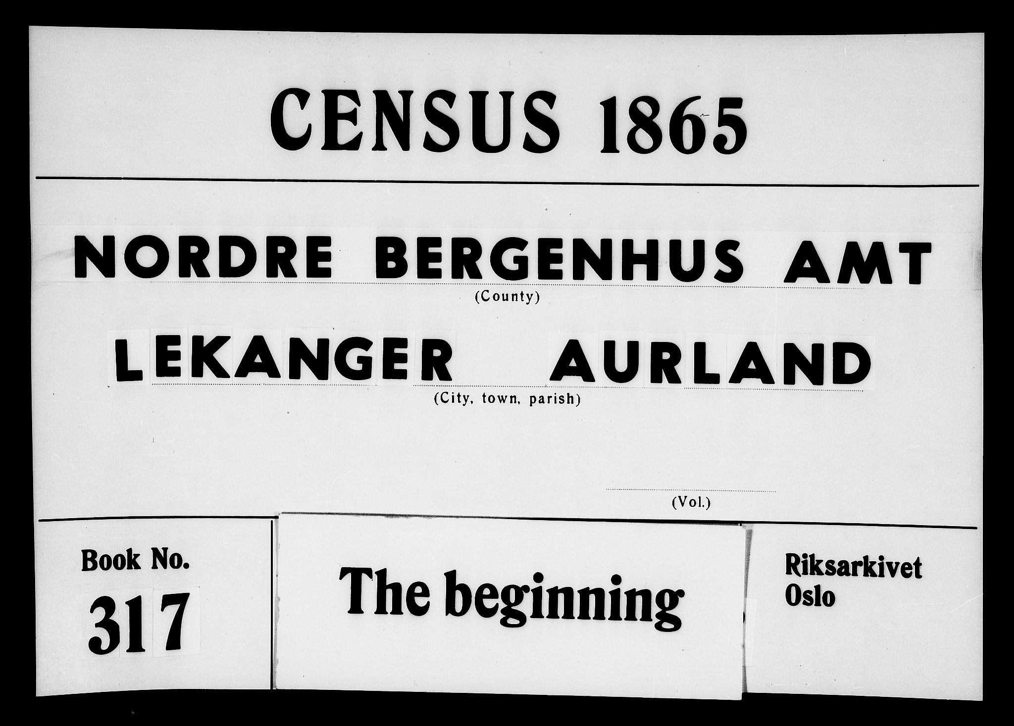 RA, Folketelling 1865 for 1419P Leikanger prestegjeld, 1865, s. 1