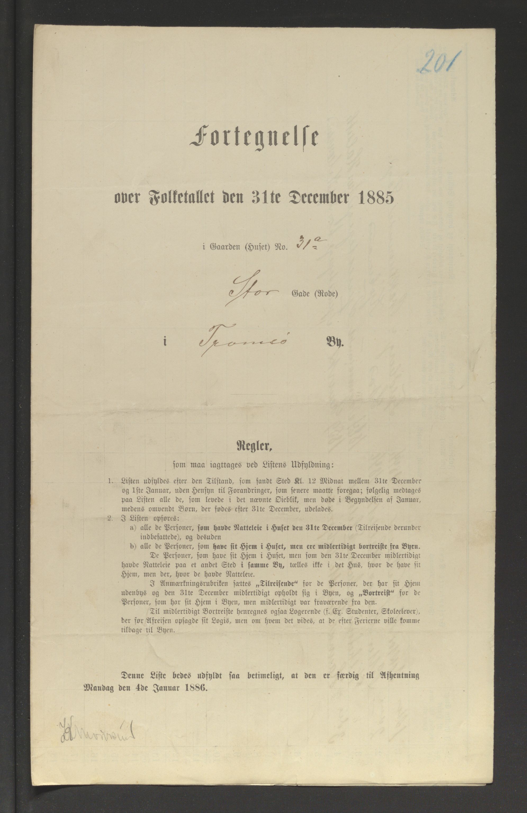 SATØ, Folketelling 1885 for 1902 Tromsø kjøpstad, 1885, s. 201a