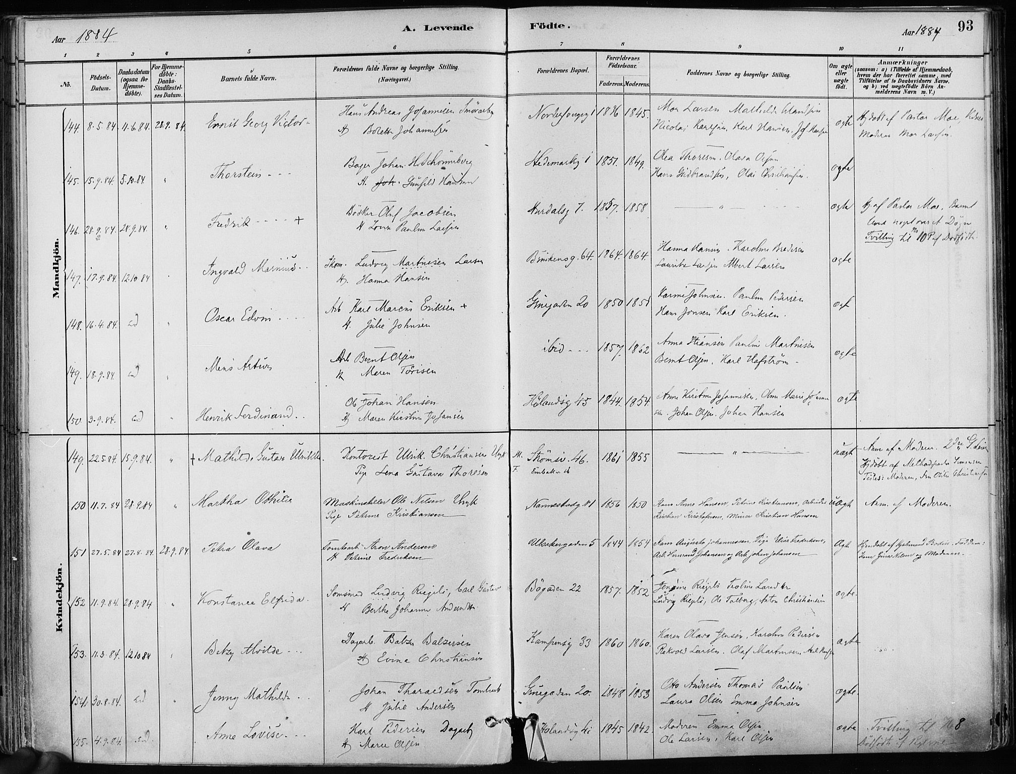 Kampen prestekontor Kirkebøker, SAO/A-10853/F/Fa/L0001: Ministerialbok nr. I 1, 1880-1886, s. 93