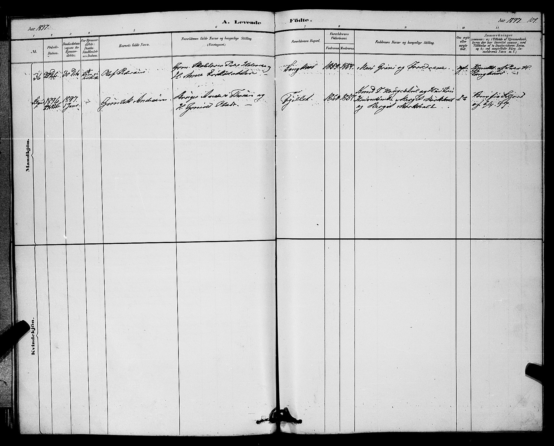 Bø kirkebøker, SAKO/A-257/G/Ga/L0005: Klokkerbok nr. 5, 1883-1897, s. 109