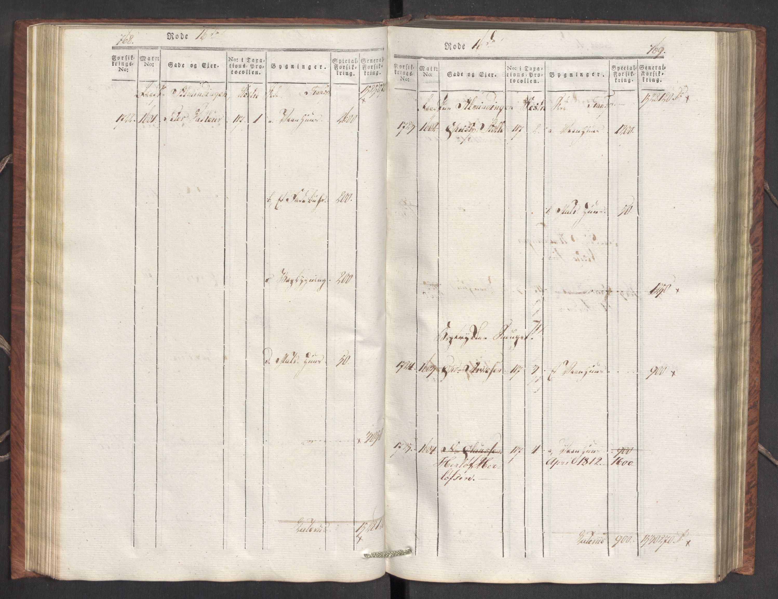 Kommersekollegiet, Brannforsikringskontoret 1767-1814, AV/RA-EA-5458/F/Fa/L0007/0002: Bergen / Branntakstprotokoll, 1807-1817, s. 768-769