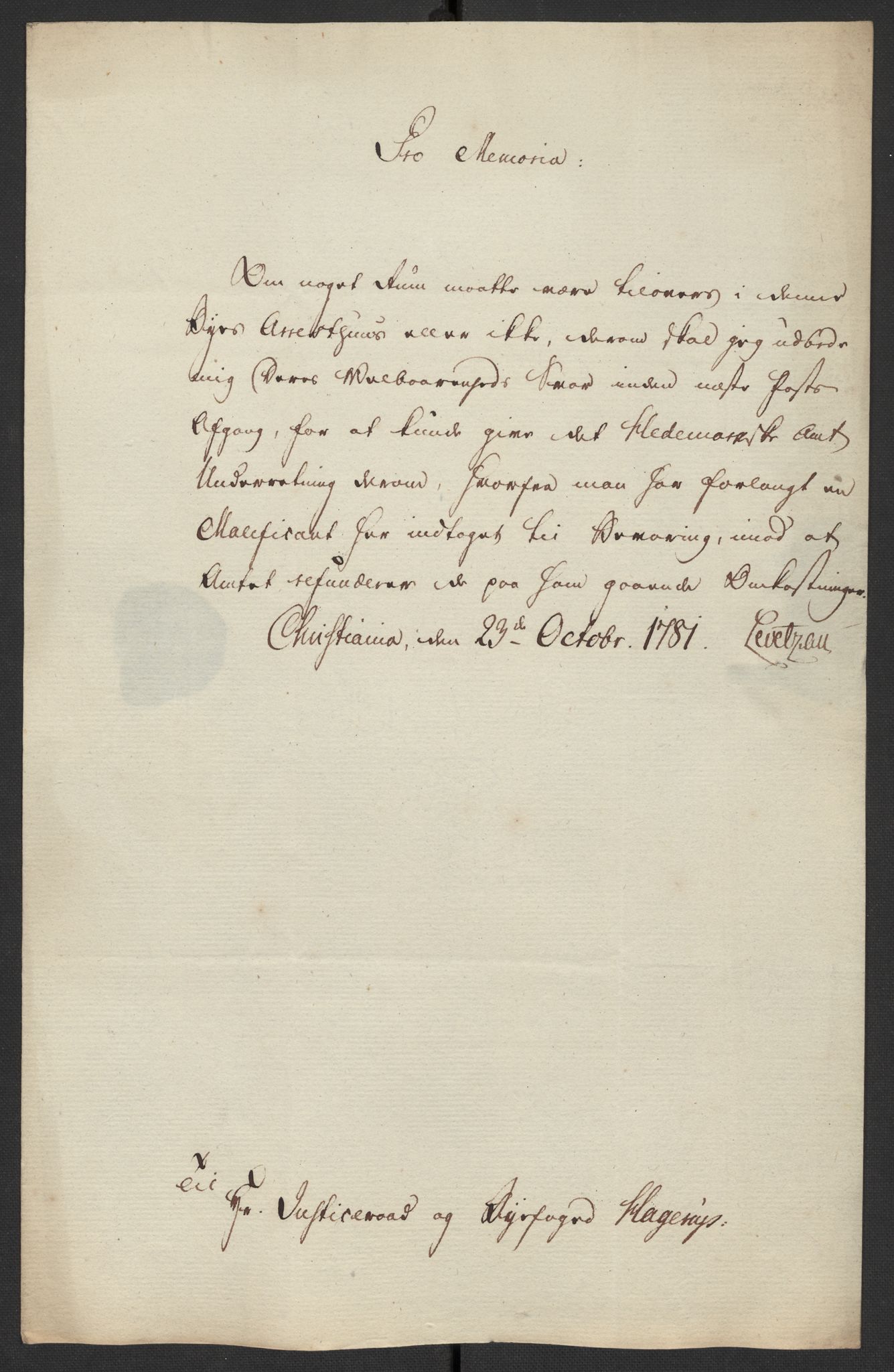 Oslo politidistrikt, AV/SAO-A-10085/D/Da/L0003: Innkomne brev, pro memoria m.v., 1781, s. 46