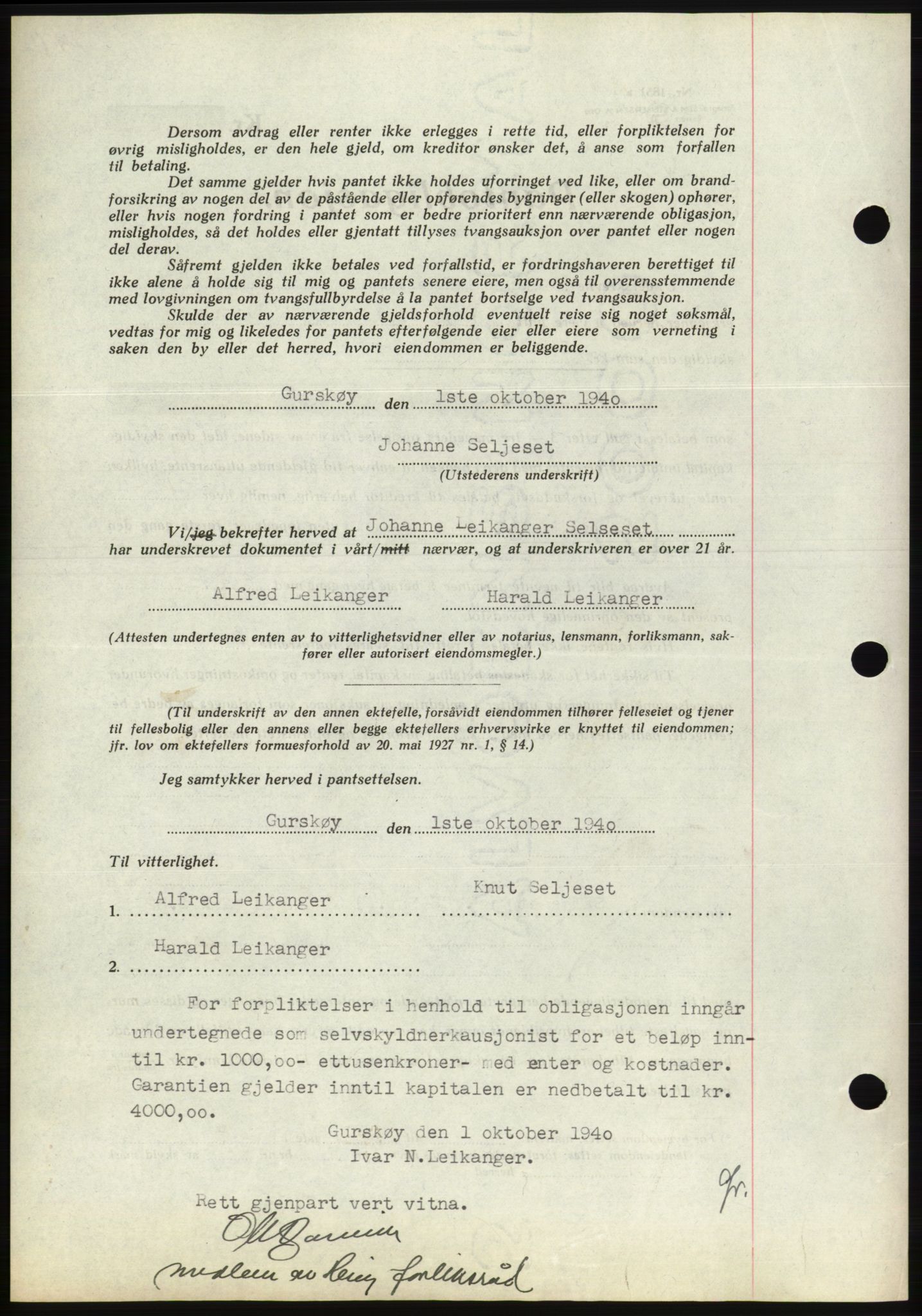 Søre Sunnmøre sorenskriveri, AV/SAT-A-4122/1/2/2C/L0070: Pantebok nr. 64, 1940-1941, Dagboknr: 806/1940