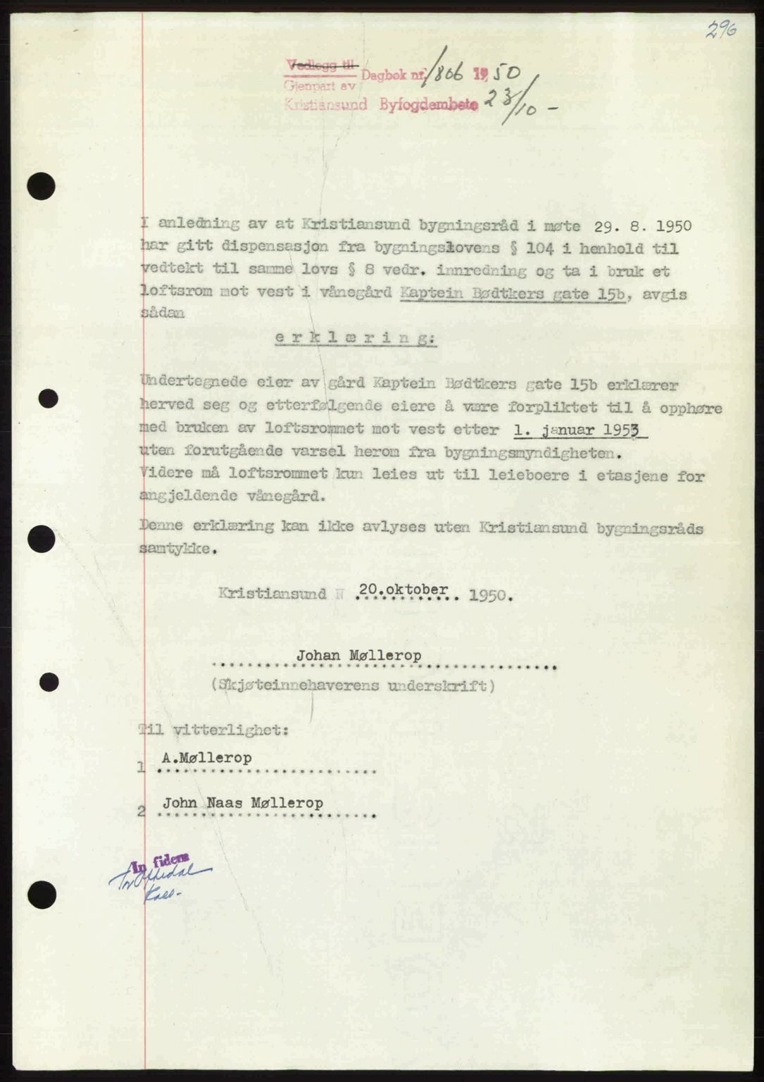 Kristiansund byfogd, AV/SAT-A-4587/A/27: Pantebok nr. 50, 1950-1950, Dagboknr: 1806/1950