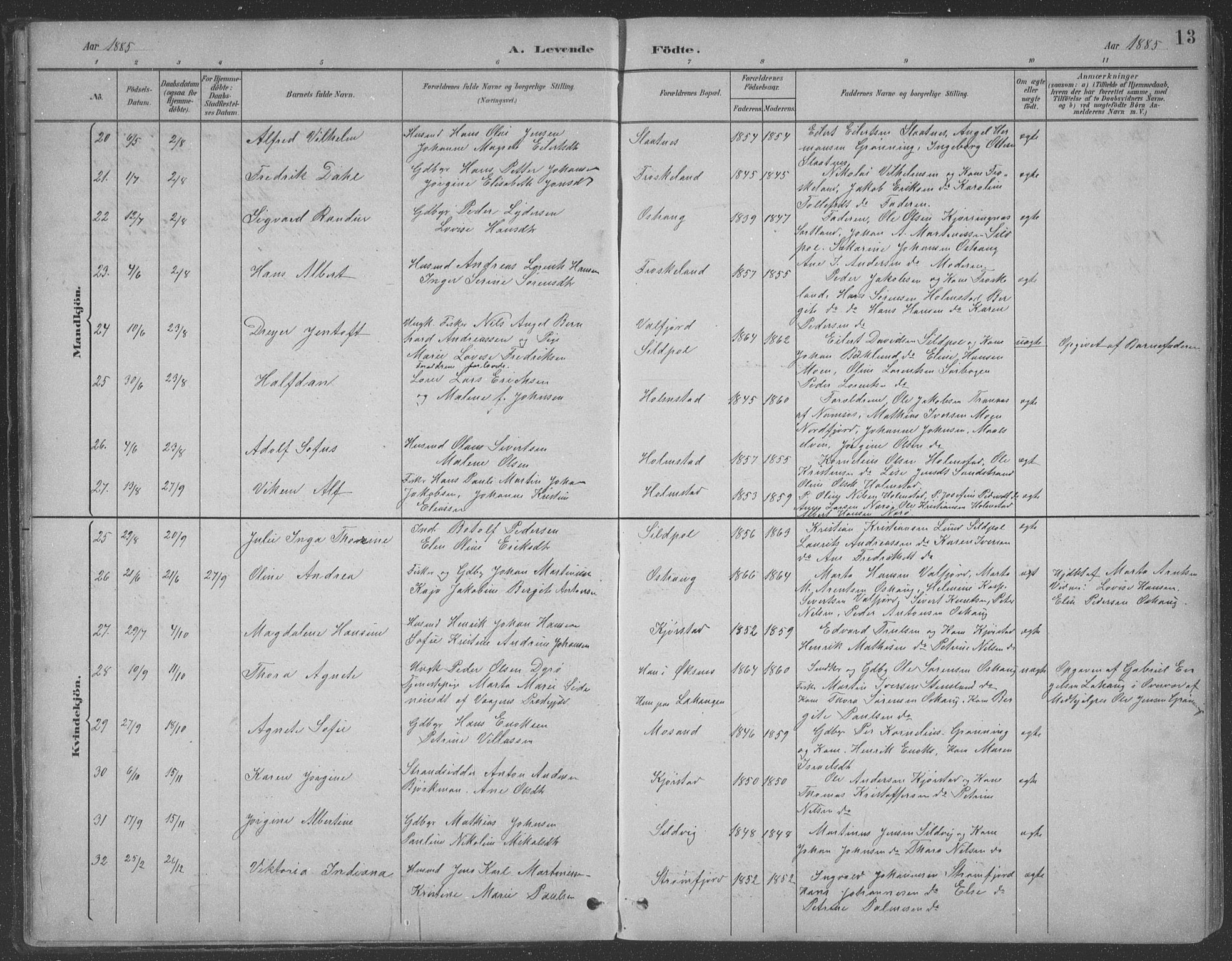 Ministerialprotokoller, klokkerbøker og fødselsregistre - Nordland, SAT/A-1459/890/L1290: Klokkerbok nr. 890C01, 1882-1911, s. 13