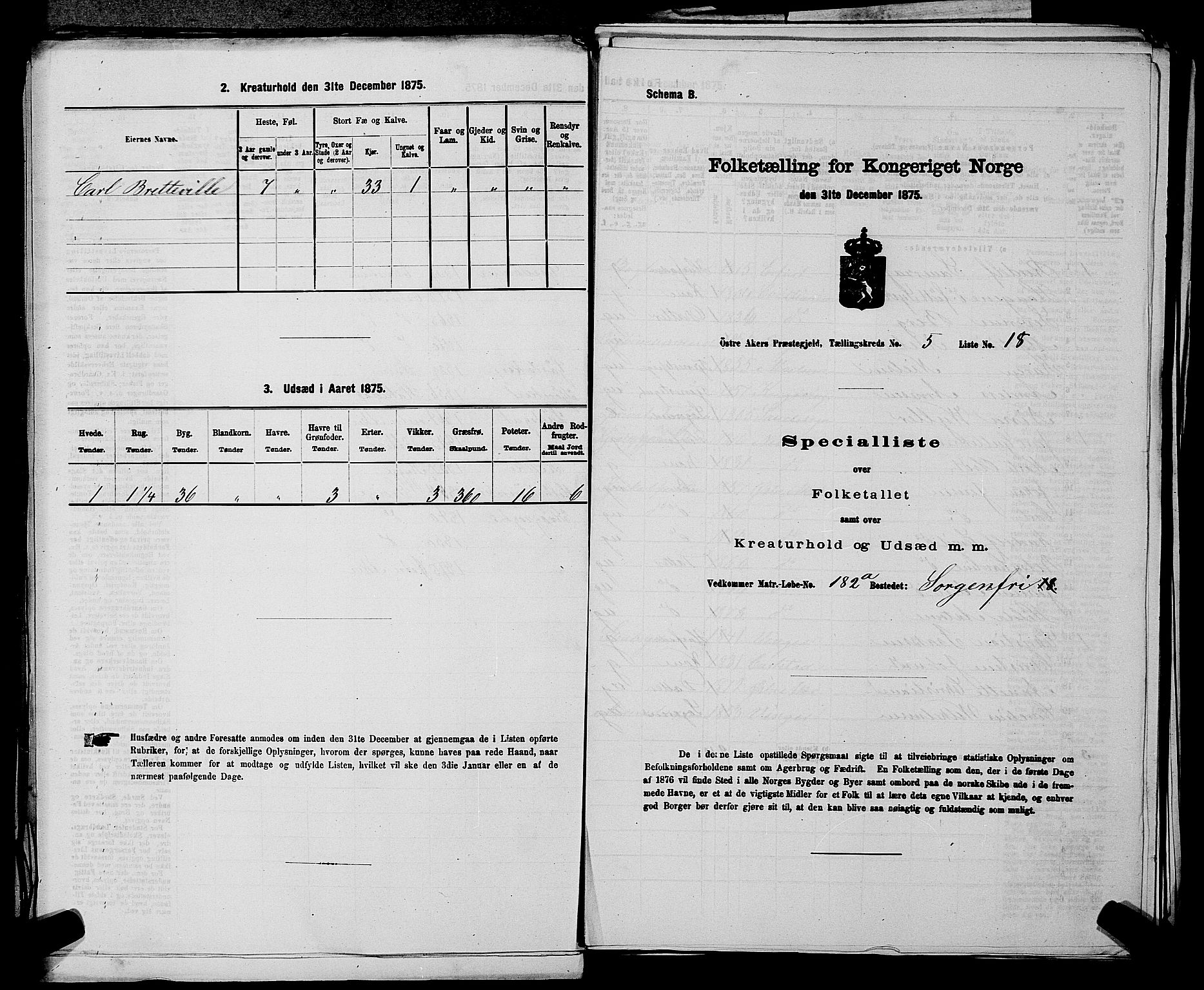 RA, Folketelling 1875 for 0218bP Østre Aker prestegjeld, 1875, s. 1425