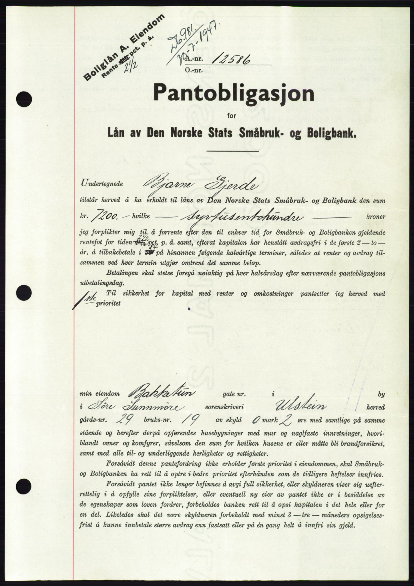 Søre Sunnmøre sorenskriveri, AV/SAT-A-4122/1/2/2C/L0115: Pantebok nr. 3B, 1947-1948, Dagboknr: 981/1947