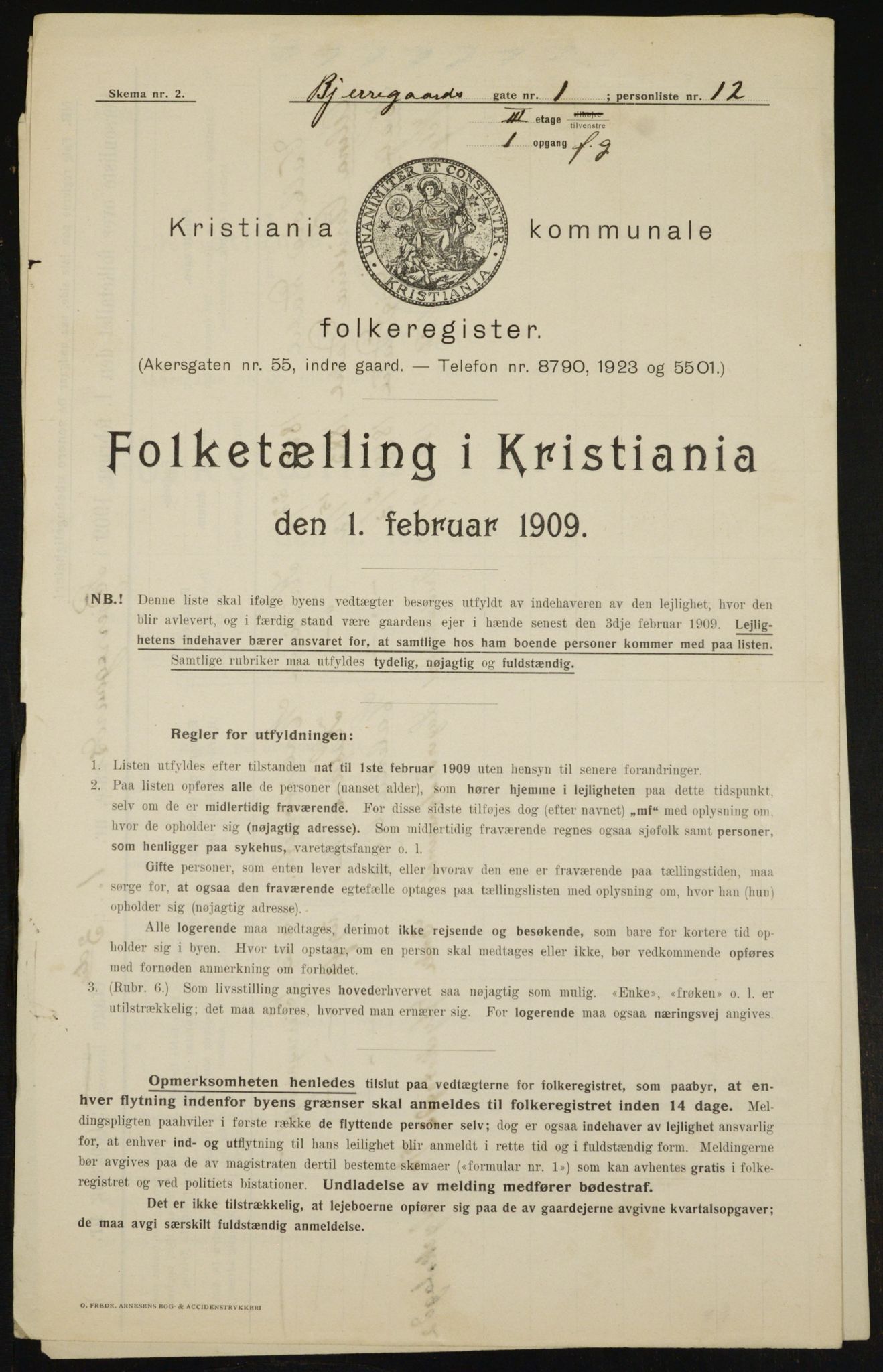 OBA, Kommunal folketelling 1.2.1909 for Kristiania kjøpstad, 1909, s. 5116